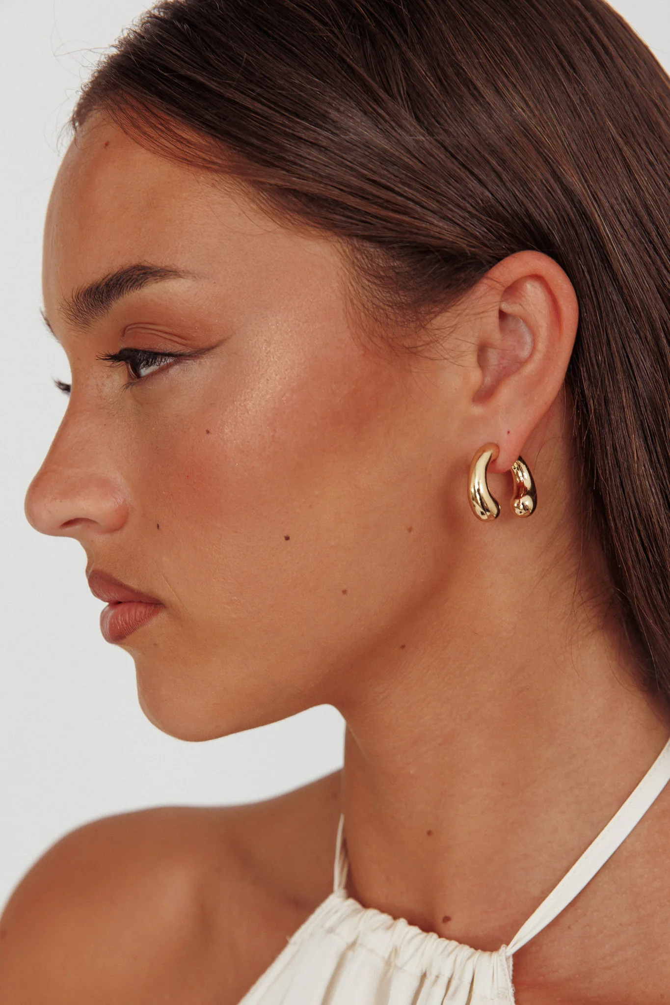 Chiara Half Hoop Stud Earrings Gold - Image 2