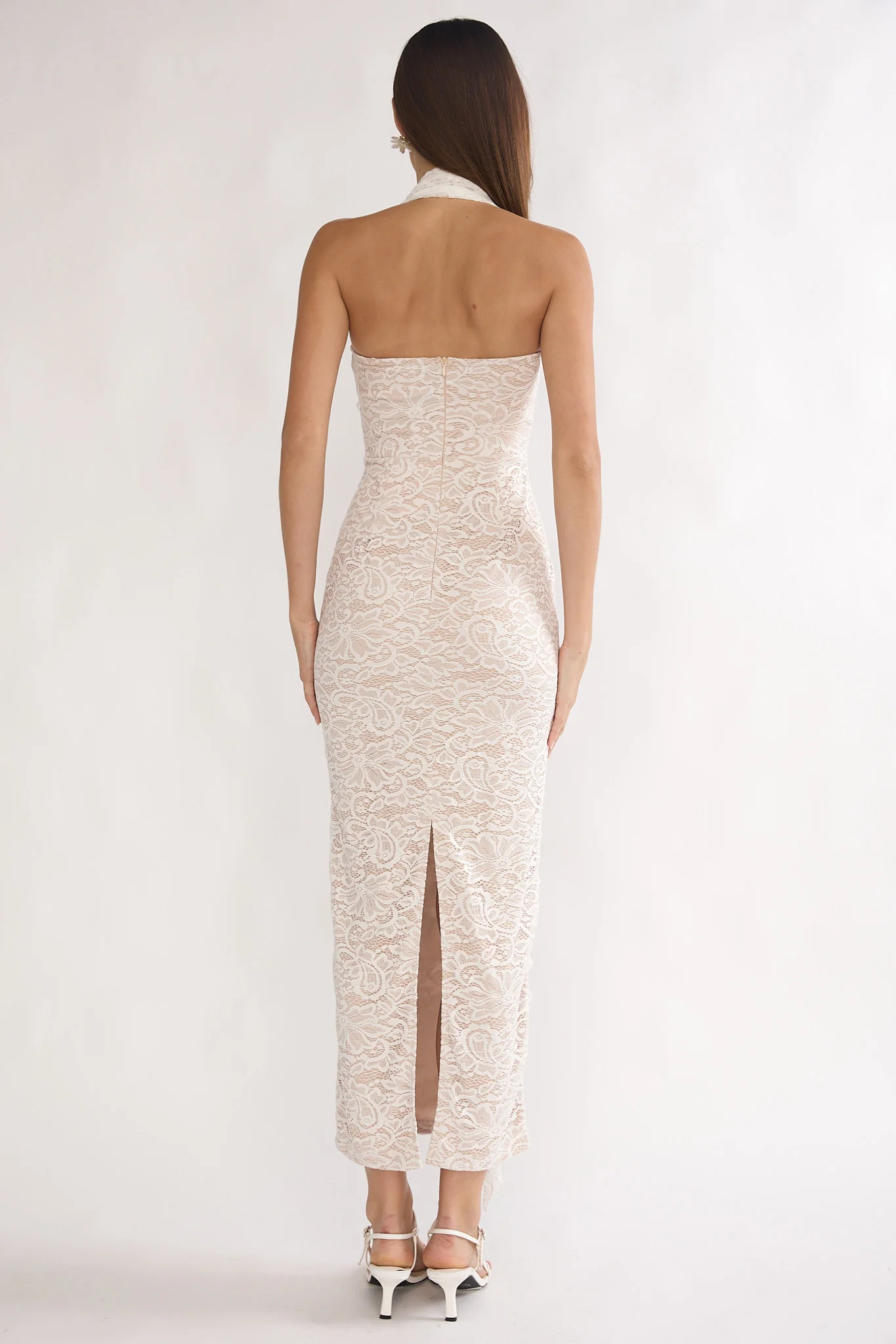 Chiavari Ruffle Trim Lace Maxi Dress White - Image 3