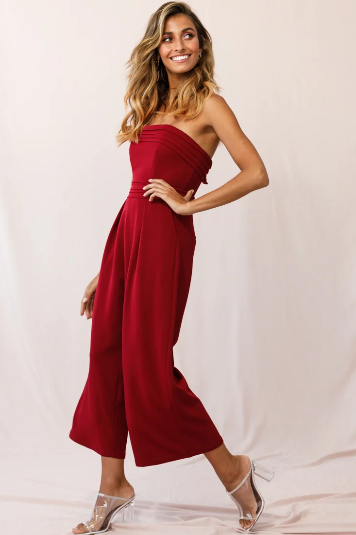Chosen Strapless Wide Leg Jumpsuit Wine - Image 2