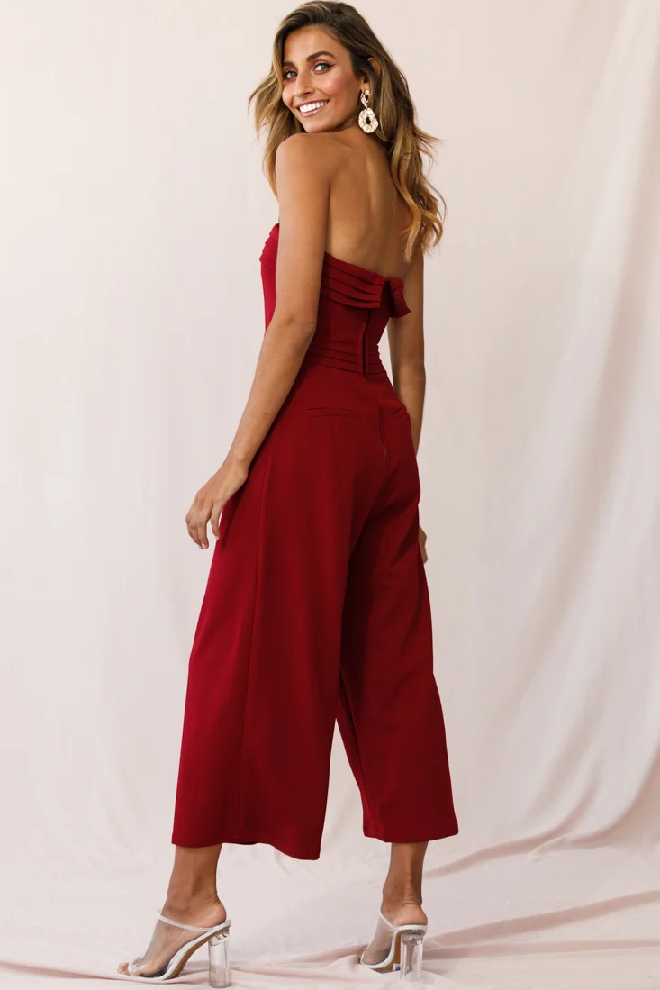 Chosen Strapless Wide Leg Jumpsuit Wine - Image 3