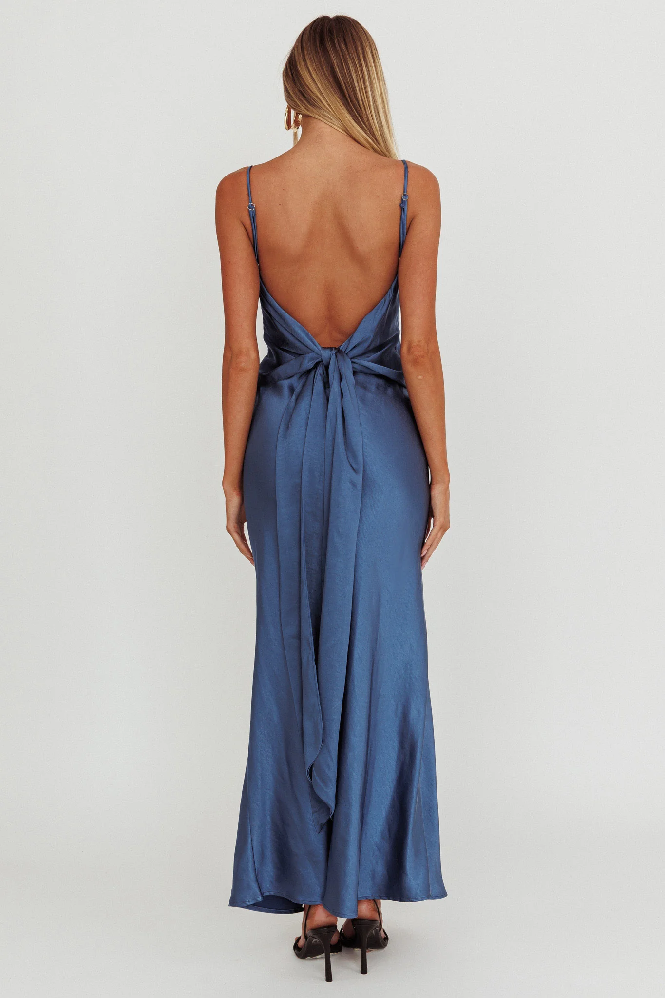 Ciao, Bella Tied Back Satin Maxi Dress Midnight Blue - Image 2