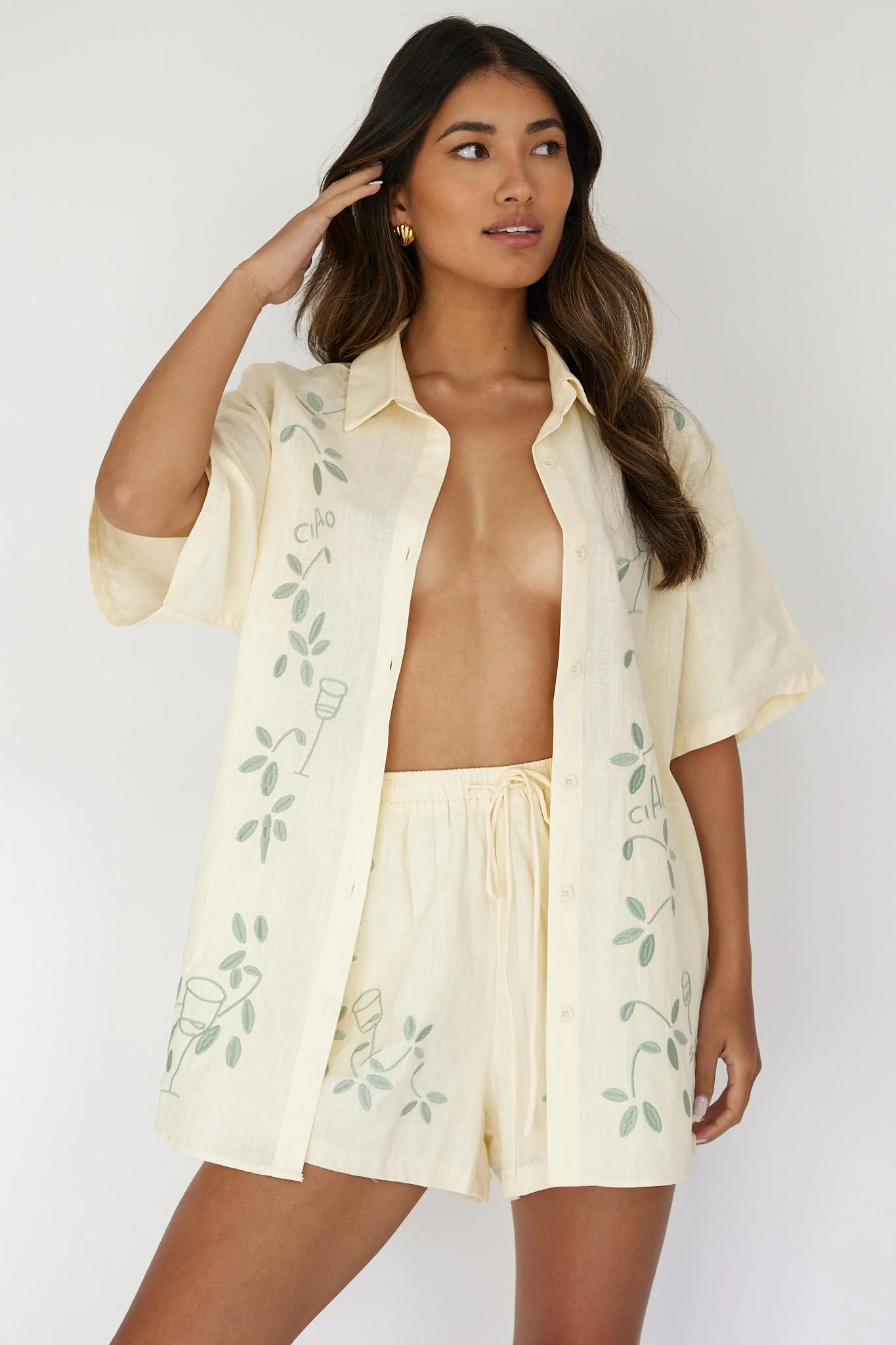 Ciao Ciao Embroidered Drawstring Shorts Butter - Image 5