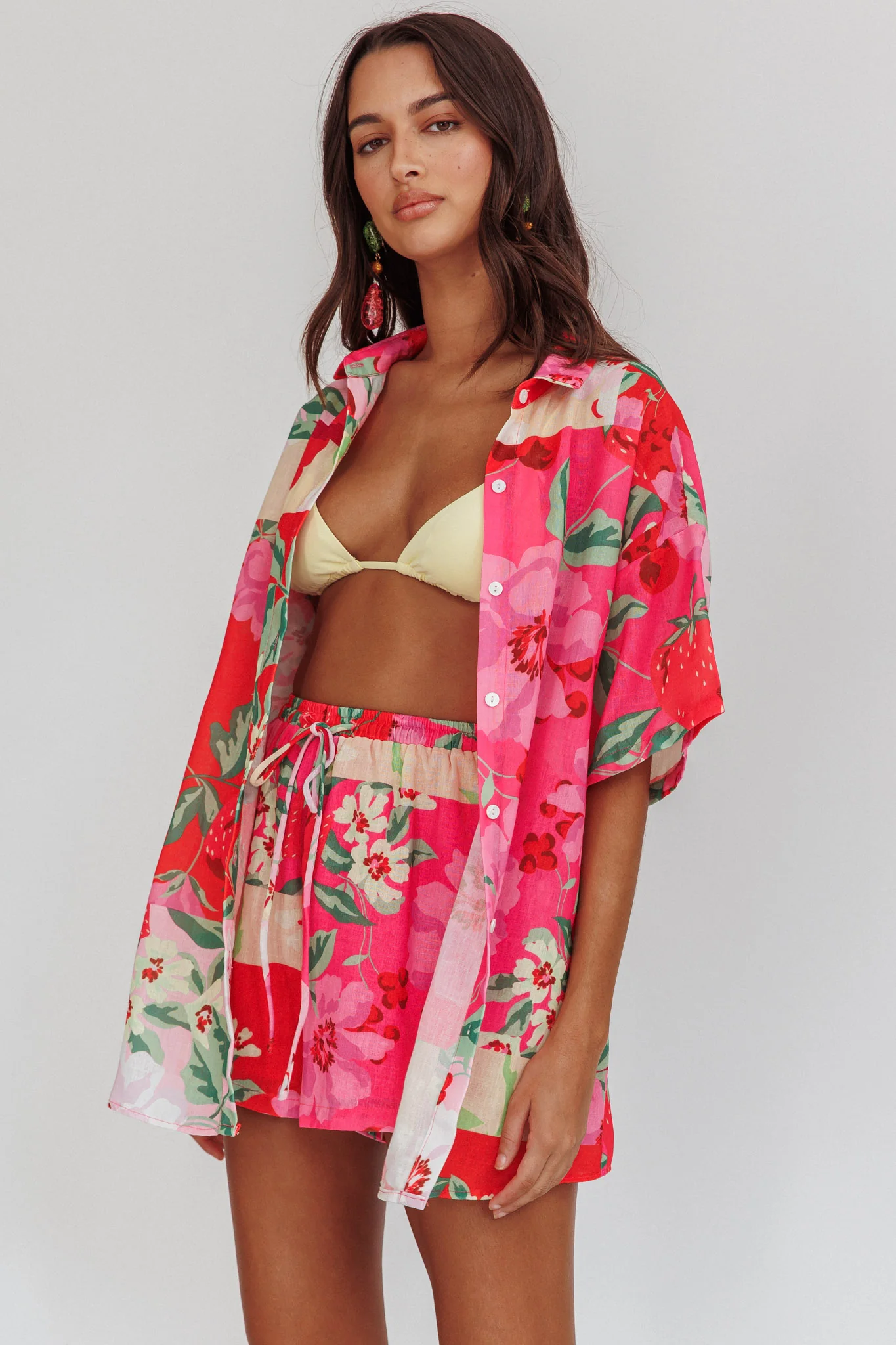 Ciao Ciao Floral Short Sleeve Buttoned Shirt Pink - Image 6