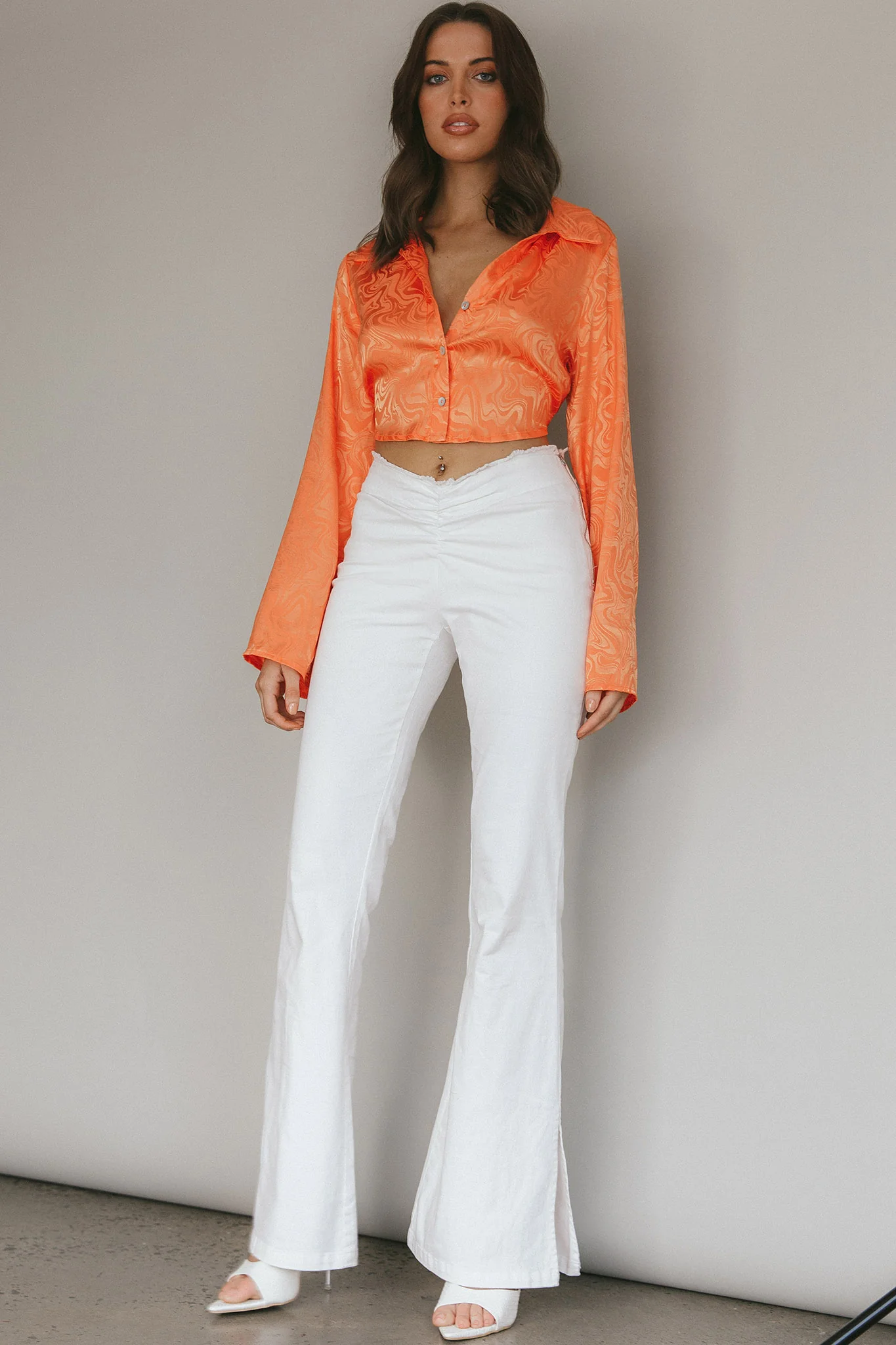 Ciara Flared Sleeve Tied Back Top Orange - Image 6