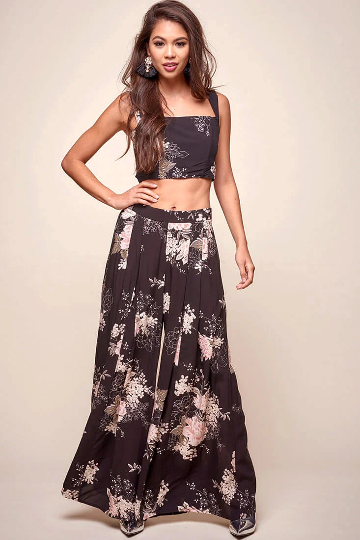 Cicely Floral Wide Leg Pants Black - Image 2