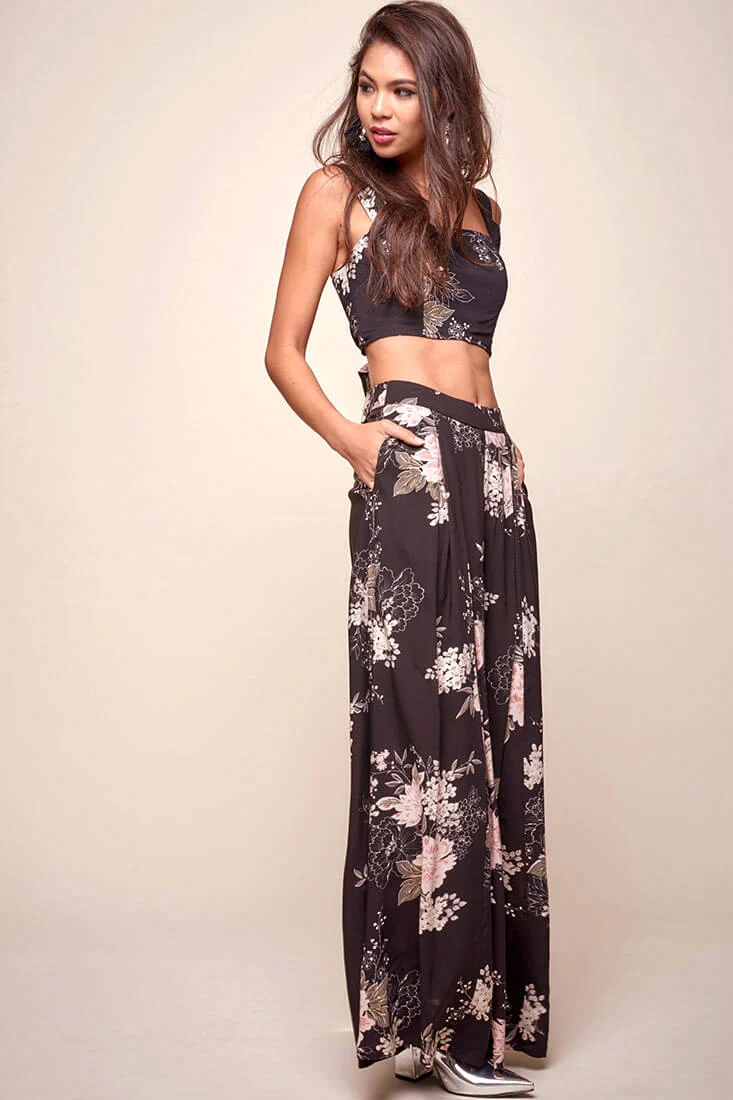 Cicely Floral Wide Leg Pants Black - Image 3