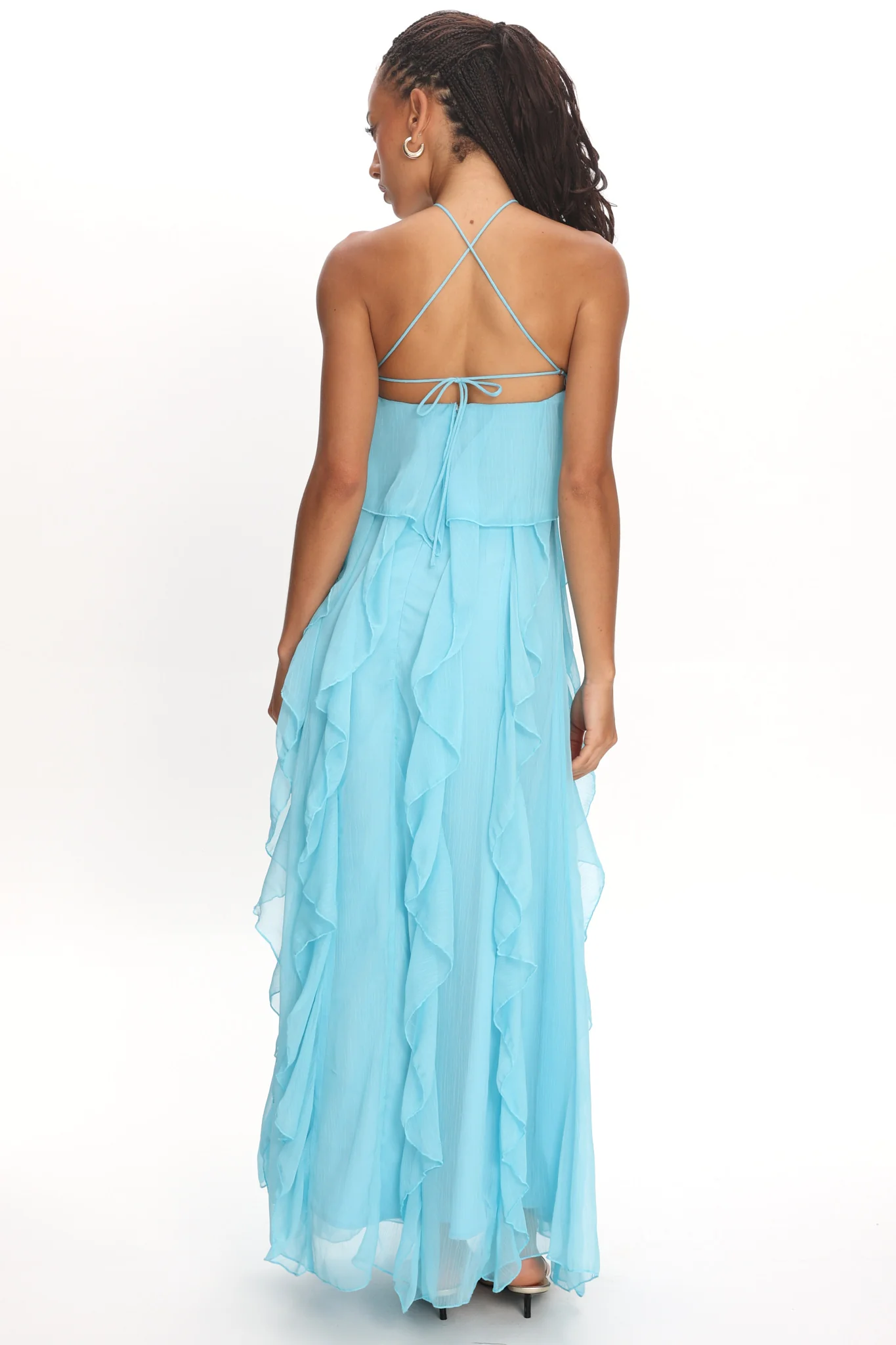 Cici Halterneck Ruffle Maxi Dress Aqua - Image 2
