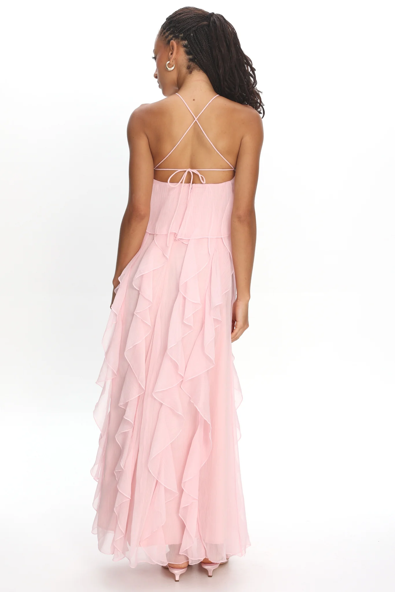 Cici Halterneck Ruffle Maxi Dress Pink - Image 3