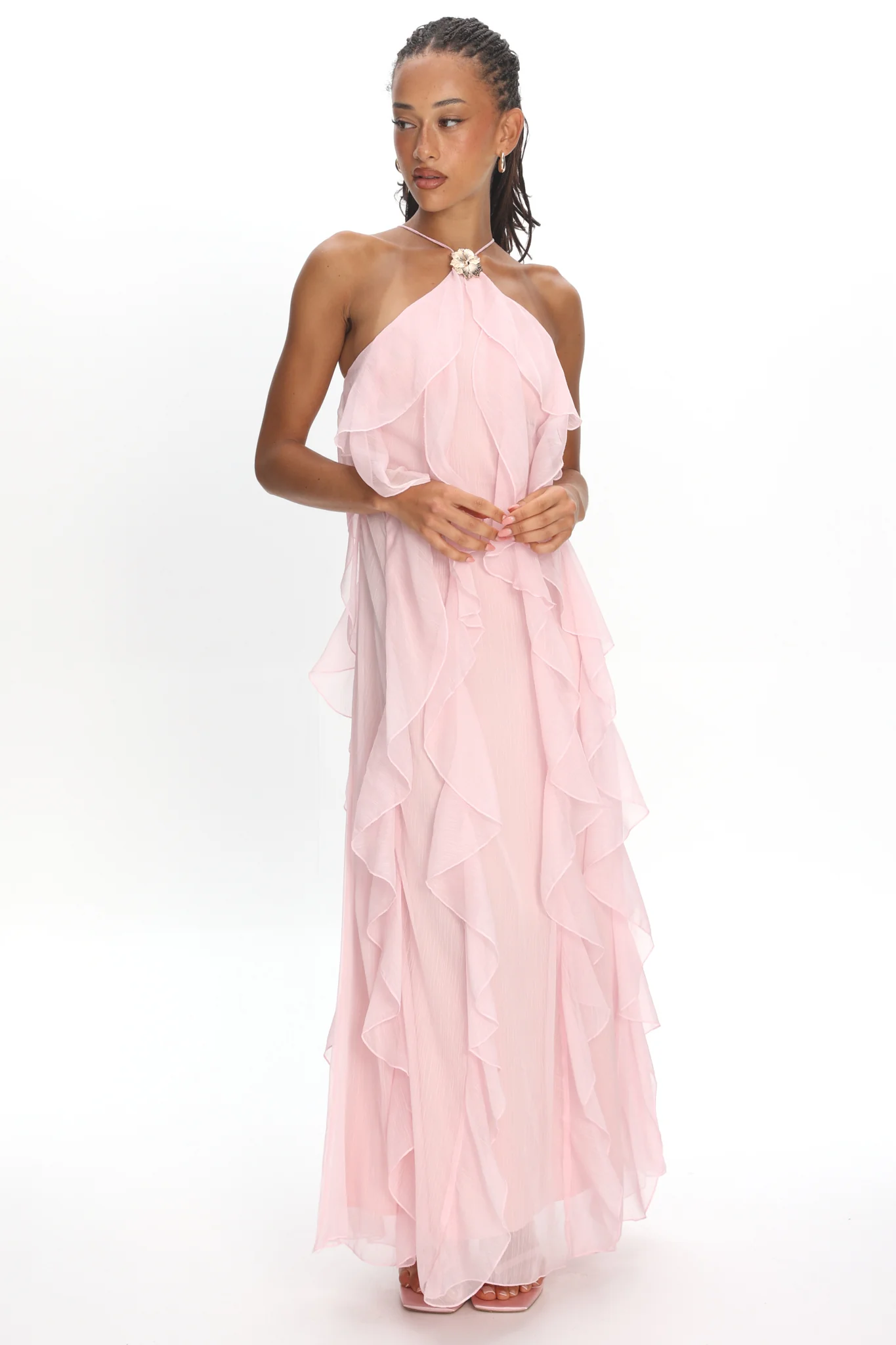 Cici Halterneck Ruffle Maxi Dress Pink - Image 6