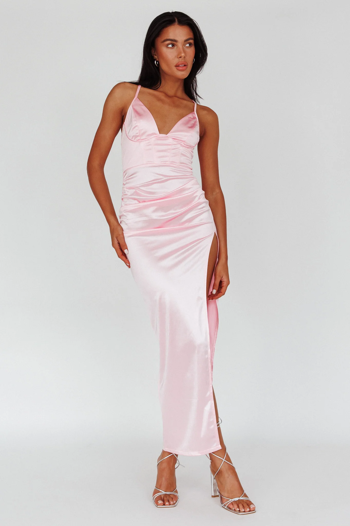 Cierra Thigh Split Maxi Dress Baby Pink - Image 4