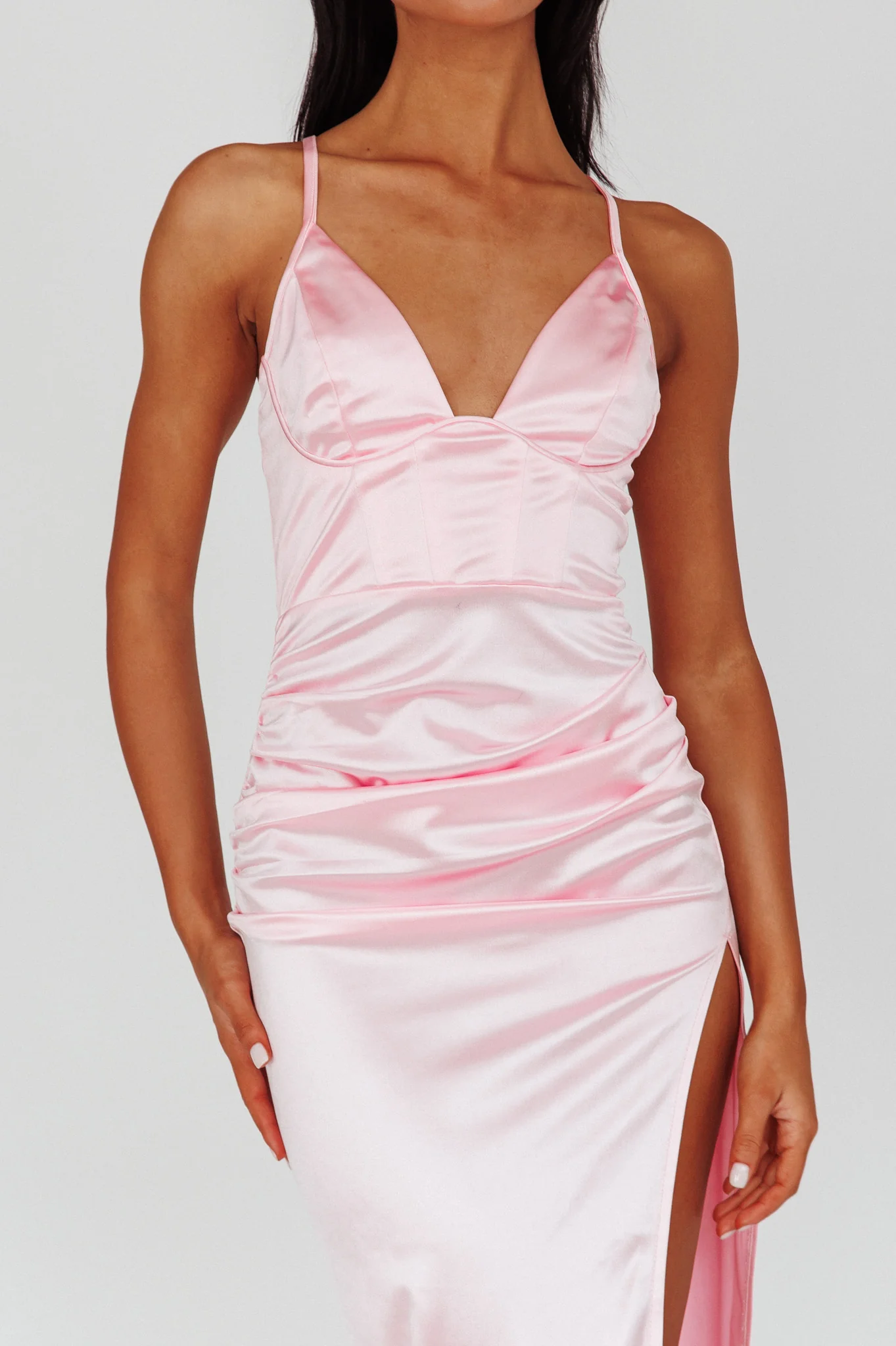 Cierra Thigh Split Maxi Dress Baby Pink - Image 5