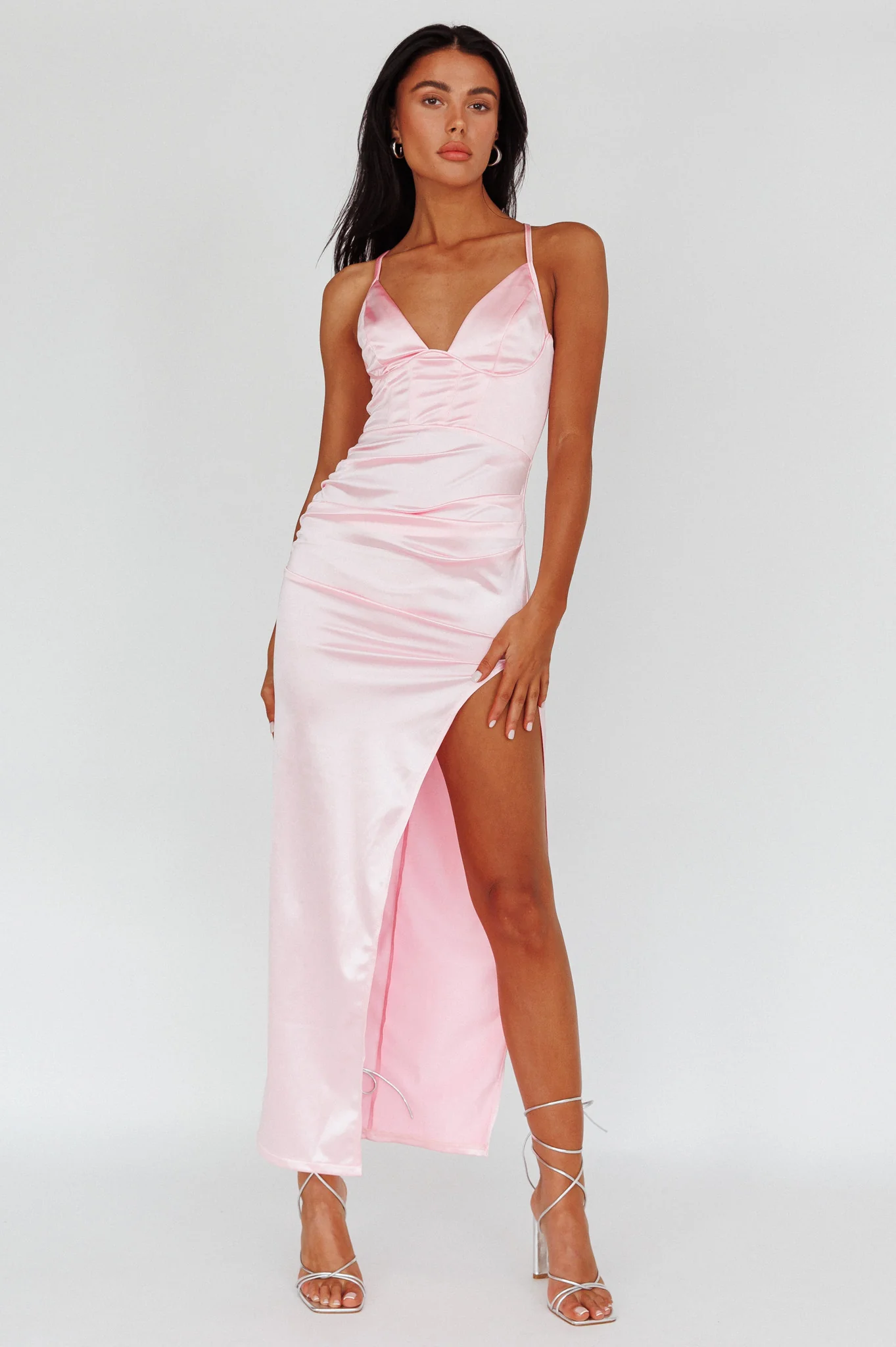 Cierra Thigh Split Maxi Dress Baby Pink - Image 7