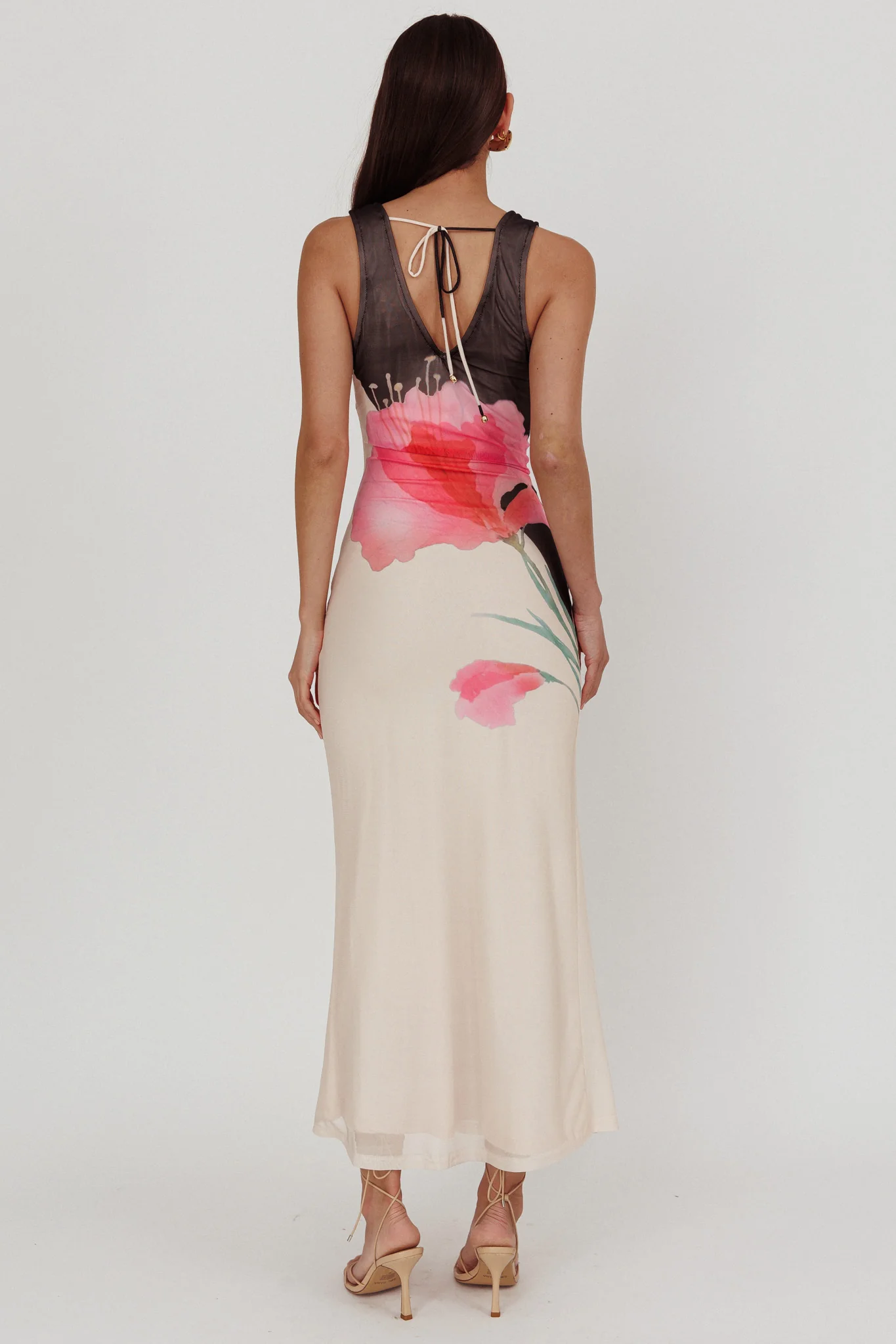 Cinders Tied Plunging Neckline Maxi Dress Flower Black - Image 2