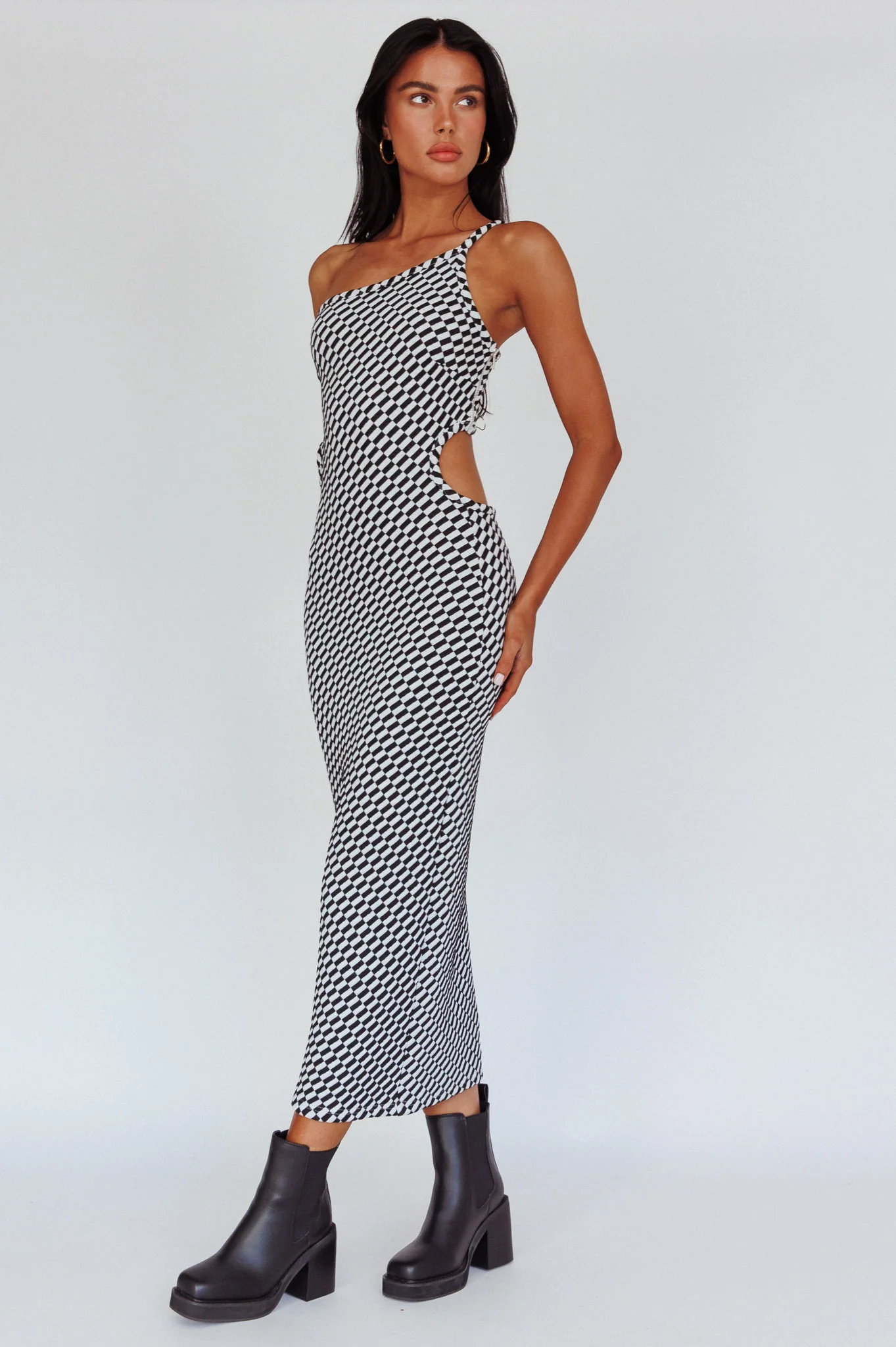 Cinzia One-Shoulder Cut-Out Midi Dress Black - Image 3