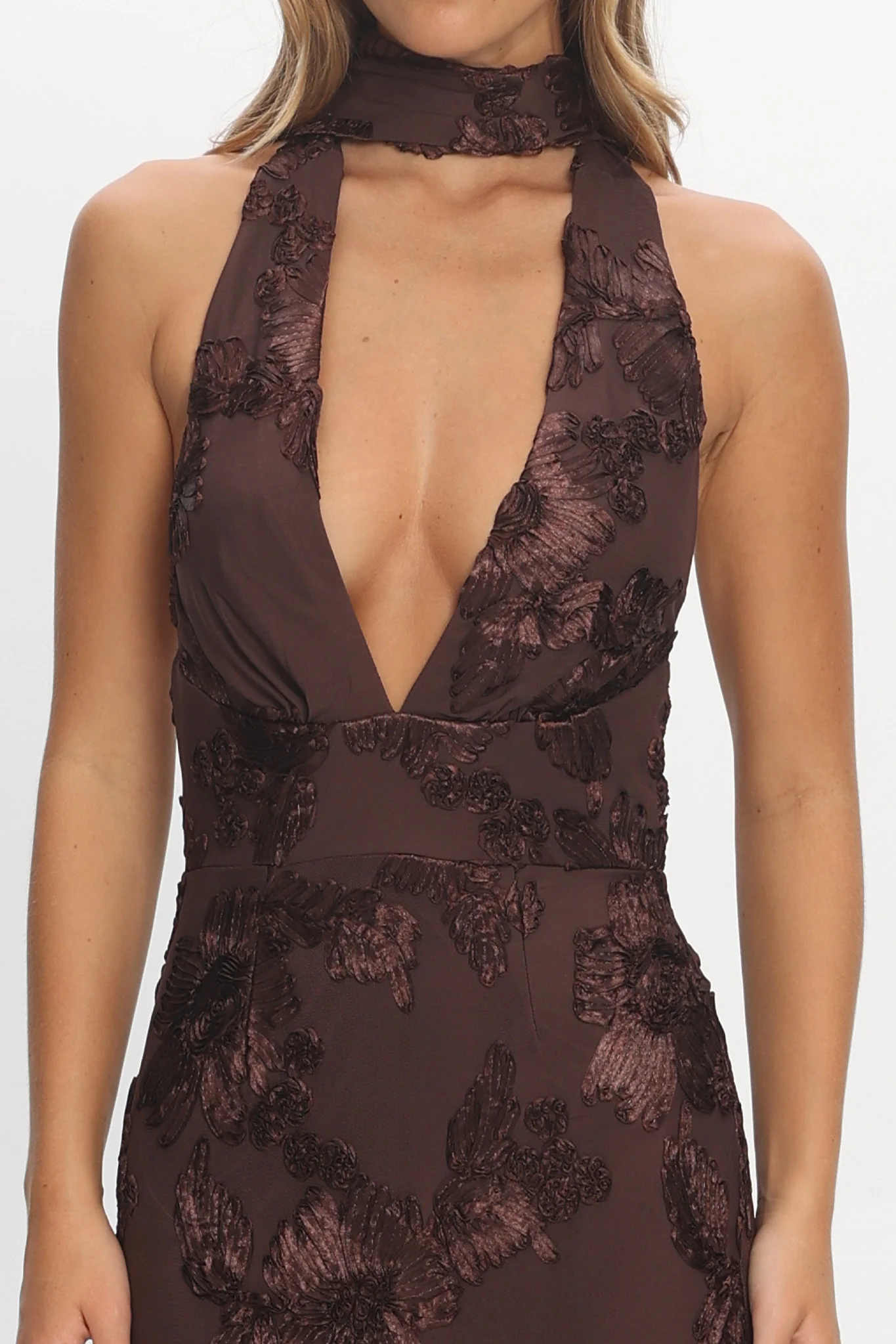 Cipriana Backless Halter Maxi Dress Embellished Brown - Image 4
