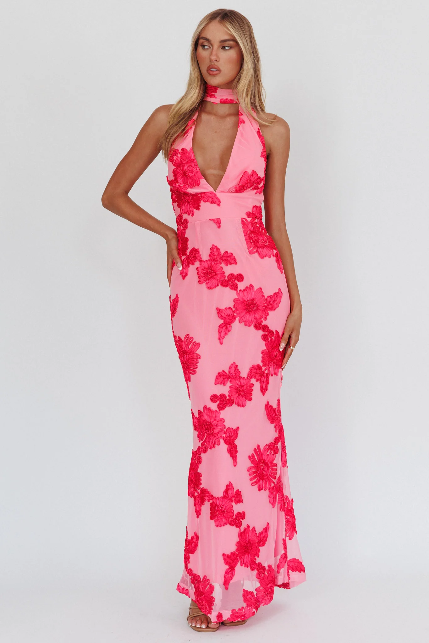 Cipriana Backless Halter Maxi Dress Embellished Pink - Image 5