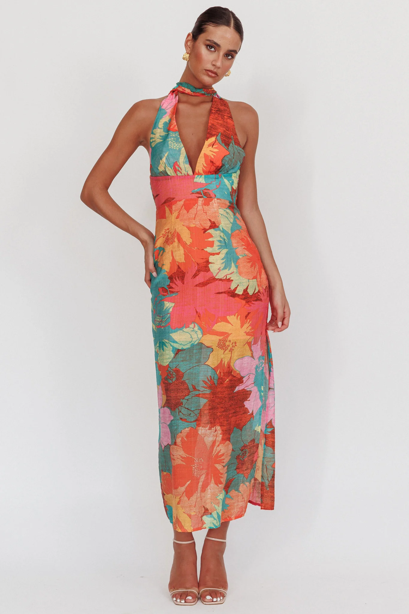 Cipriana Backless Halter Maxi Dress Floral Pink - Image 4