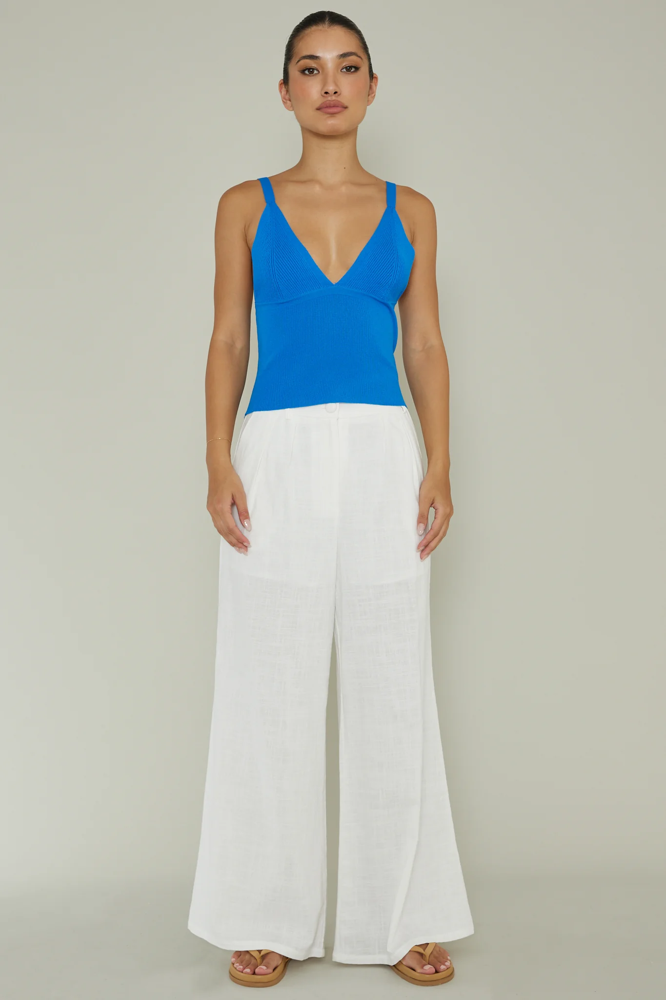 City V-Neck Knit Top Blue - Image 3