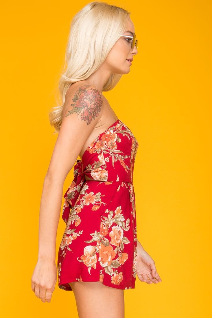 Claire Open Back Floral Romper Red - Image 4
