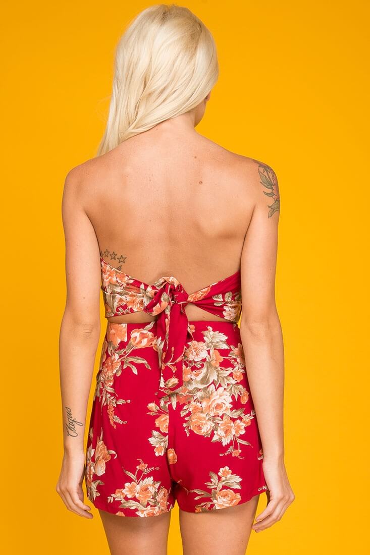 Claire Open Back Floral Romper Red - Image 6