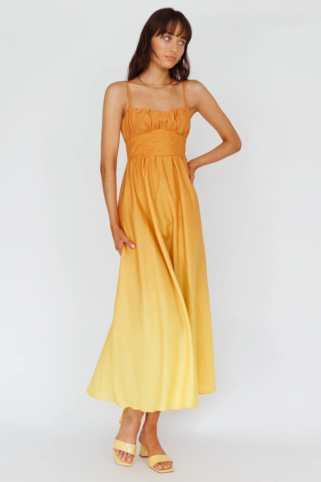 Clarabelle Gathered Bust Midi Dress Gradient Orange - Image 3