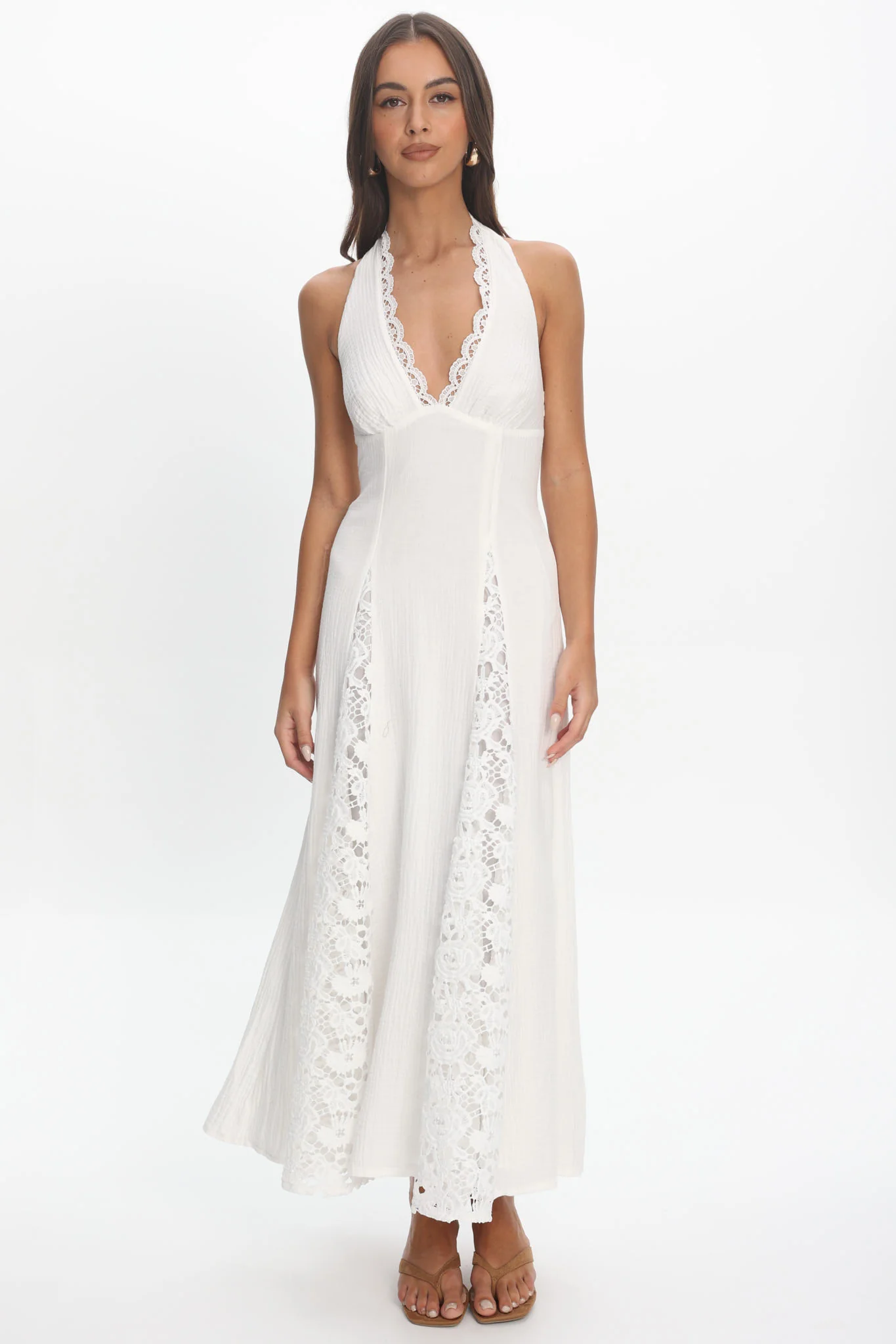 Claudette Halterneck Lace Trim Maxi Dress White - Image 5