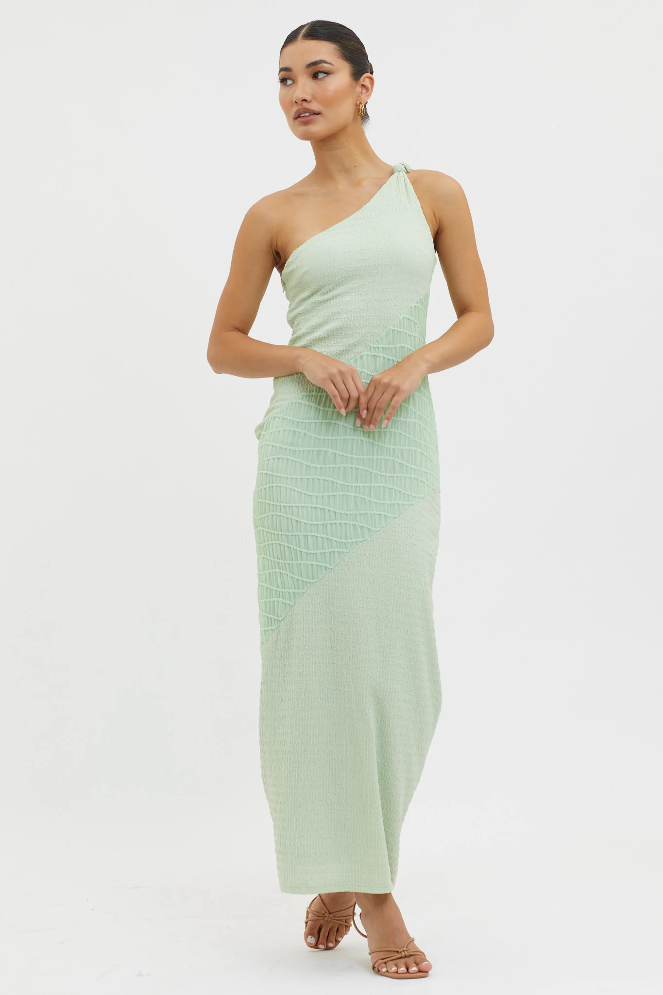 Clean Slate One-Shoulder Smocked Midi Dress Sage - Image 3