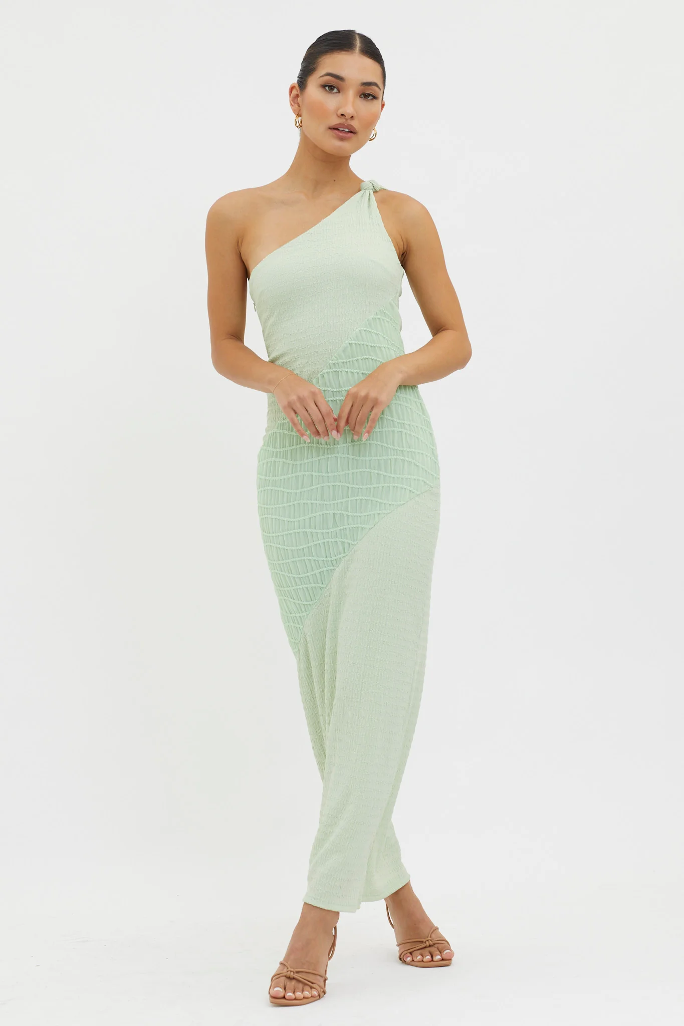 Clean Slate One-Shoulder Smocked Midi Dress Sage - Image 5