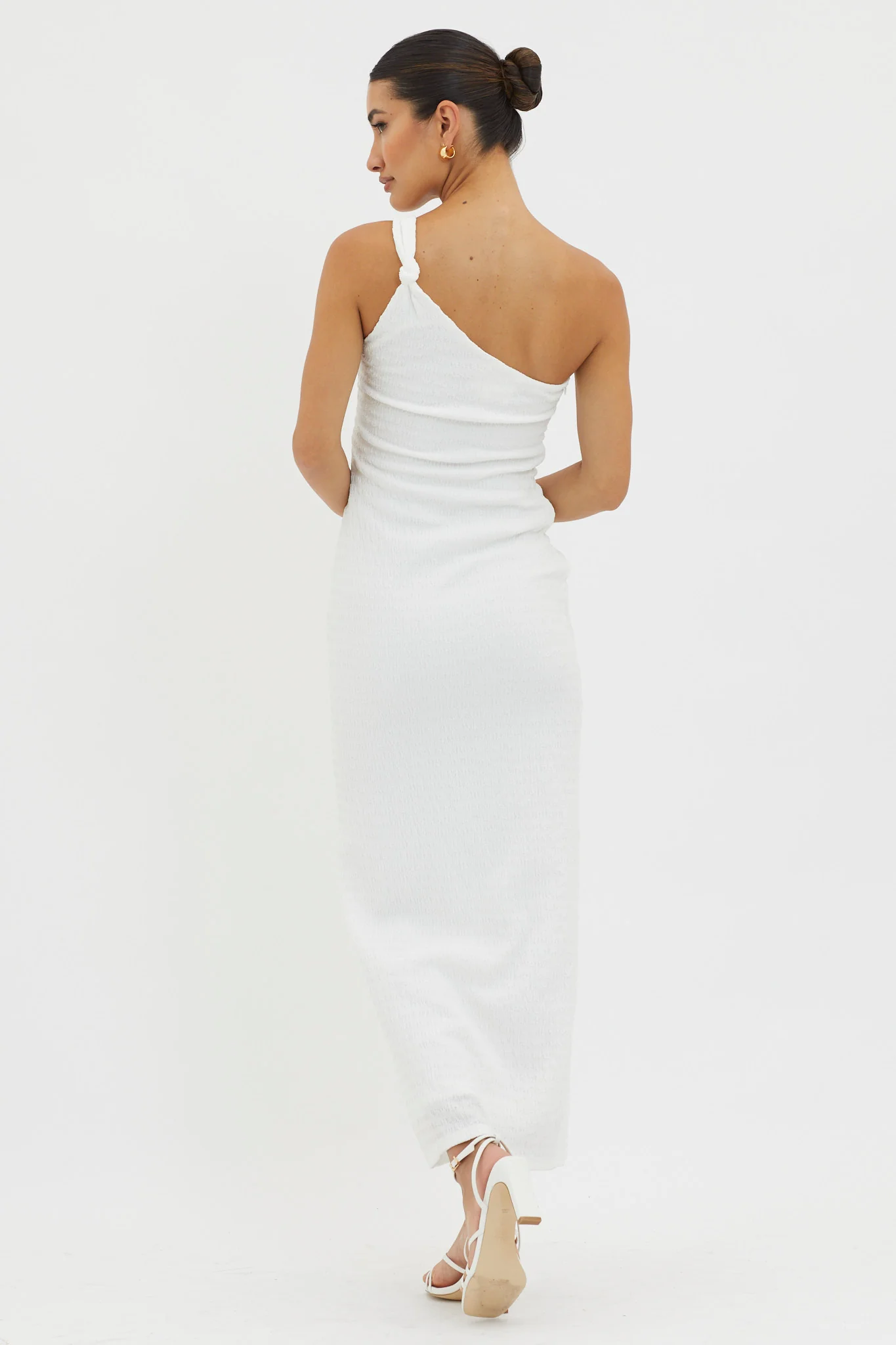 Clean Slate One-Shoulder Smocked Midi Dress White - Image 2