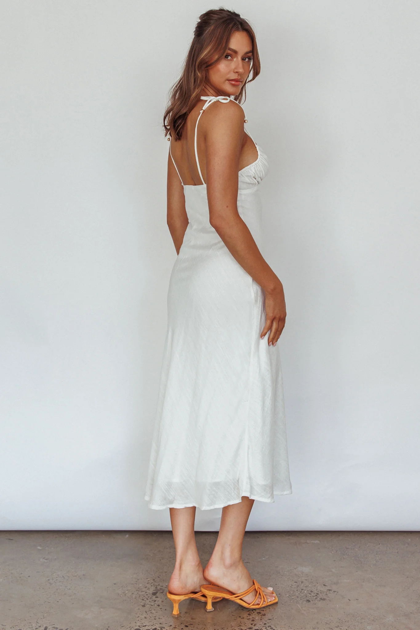 Clovelly Tied Shoulder Midi Dress White - Image 2