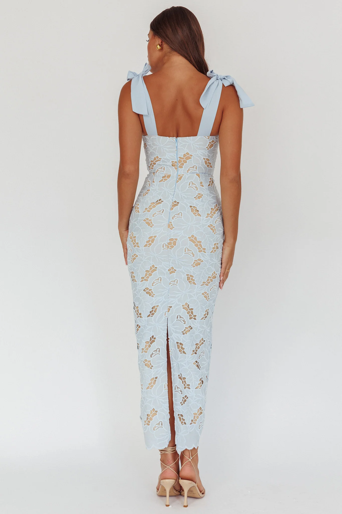 Coastal Bloom Tied Shoulder Maxi Dress Embroidered Baby Blue - Image 2