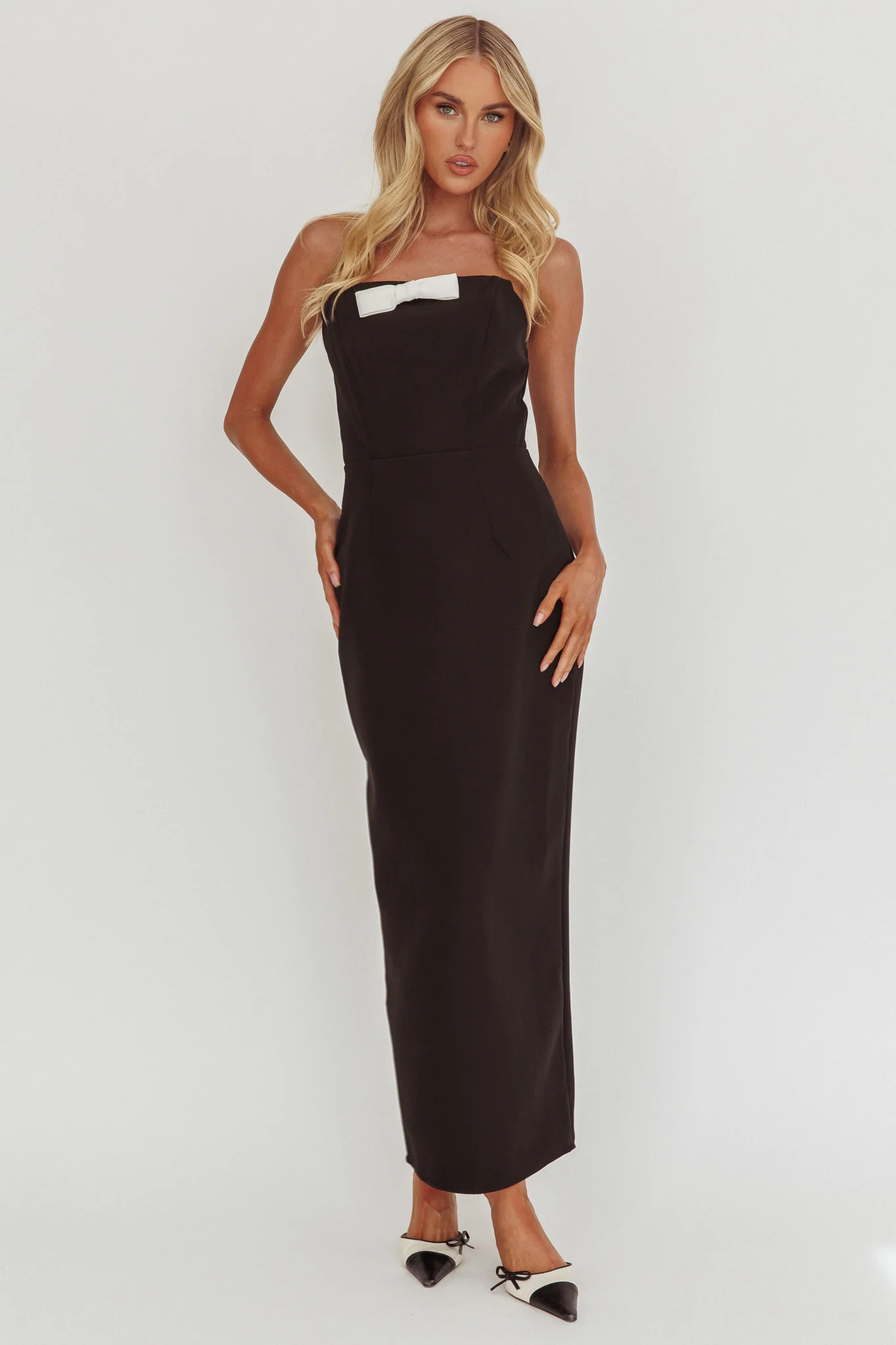 Cocktail Party Strapless Bow Bust Maxi Dress Black - Image 4