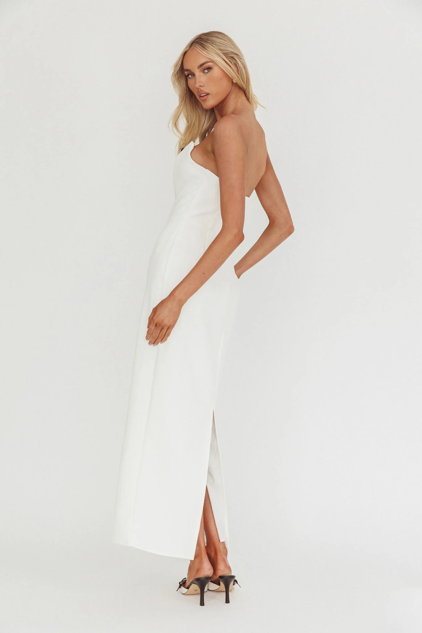 Cocktail Party Strapless Bow Bust Maxi Dress White - Image 3
