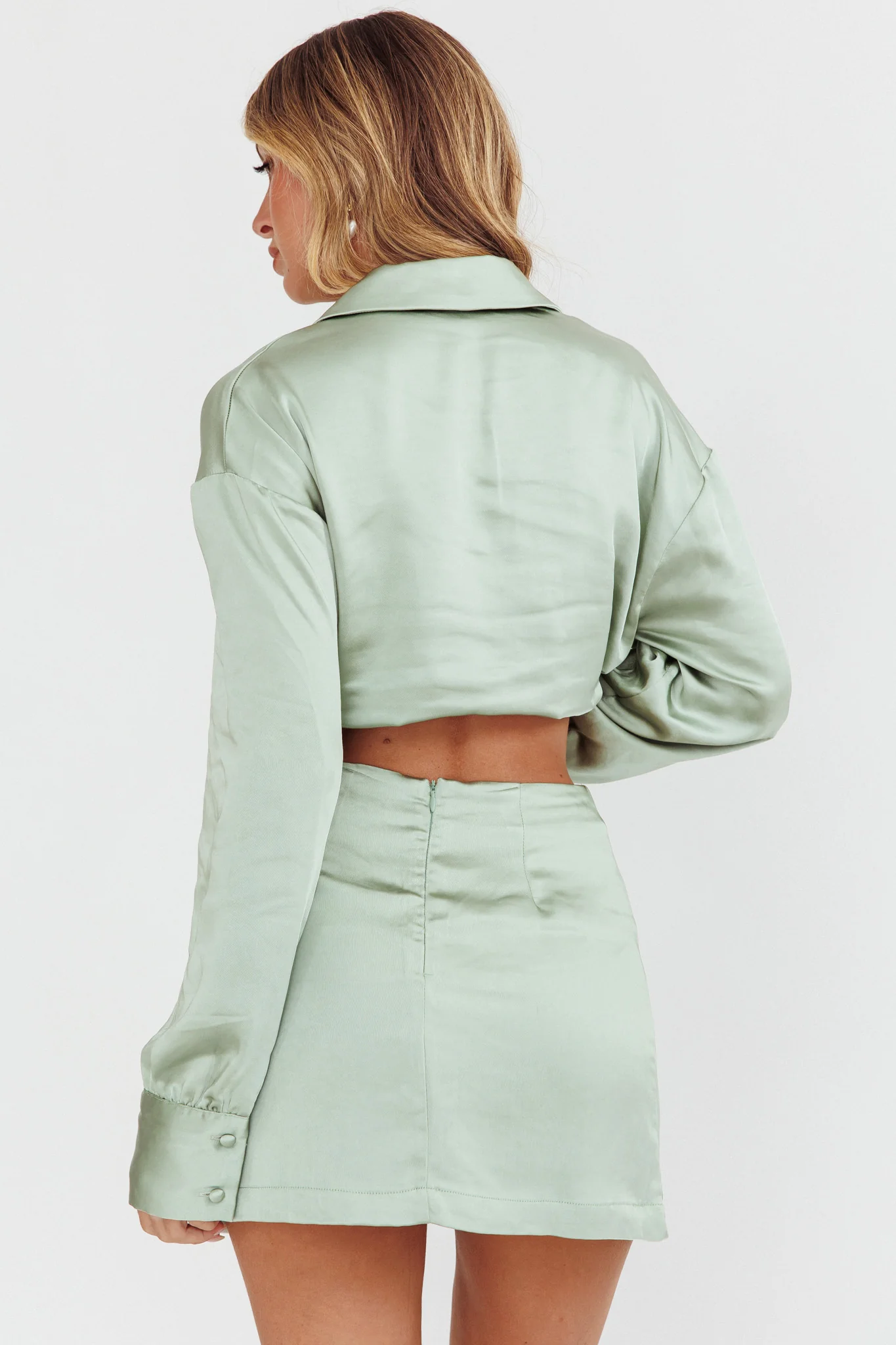 Coco Satin Mini Skirt Sage - Image 3