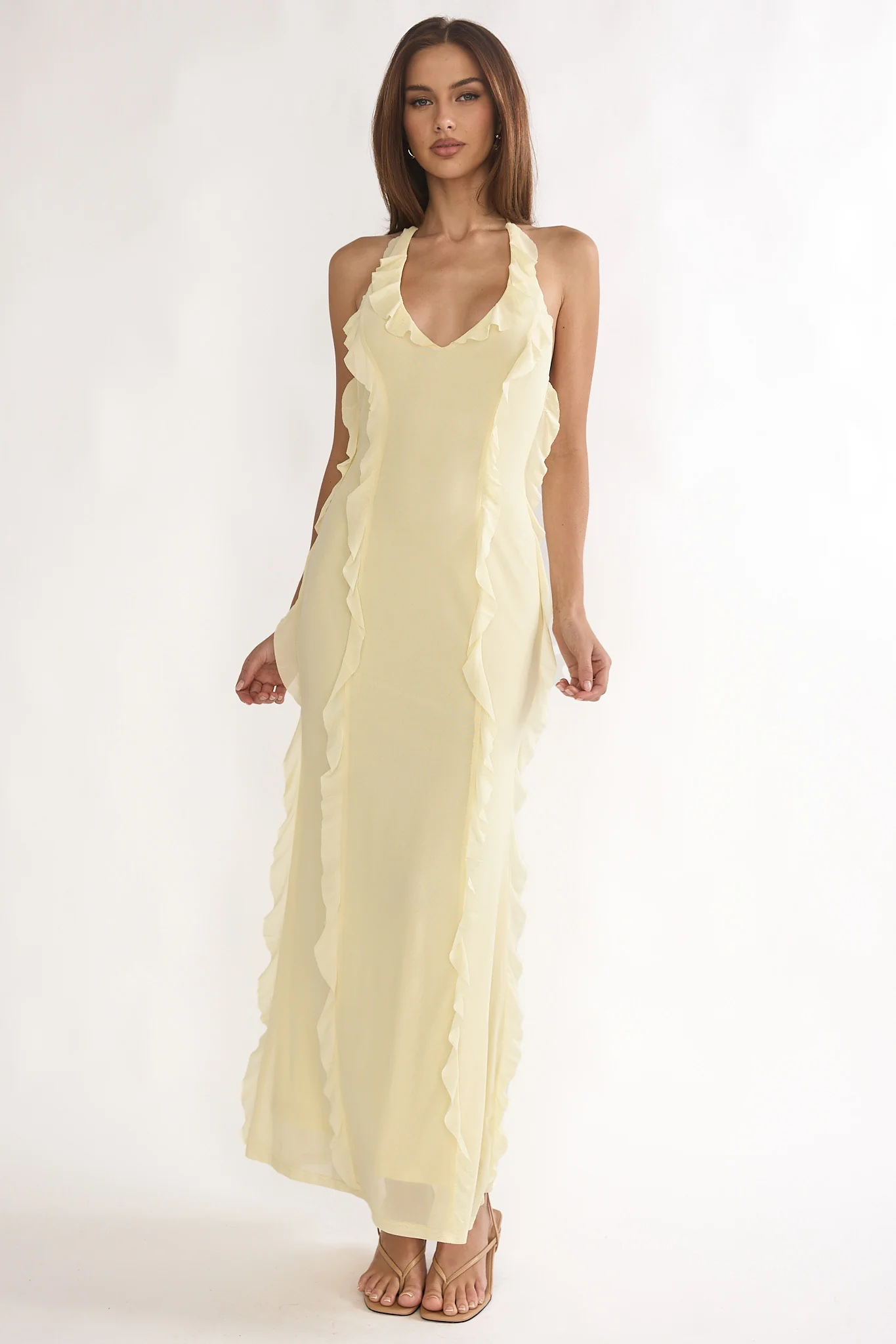 Collins Halter Ruffle Trim Maxi Dress Butter - Image 4