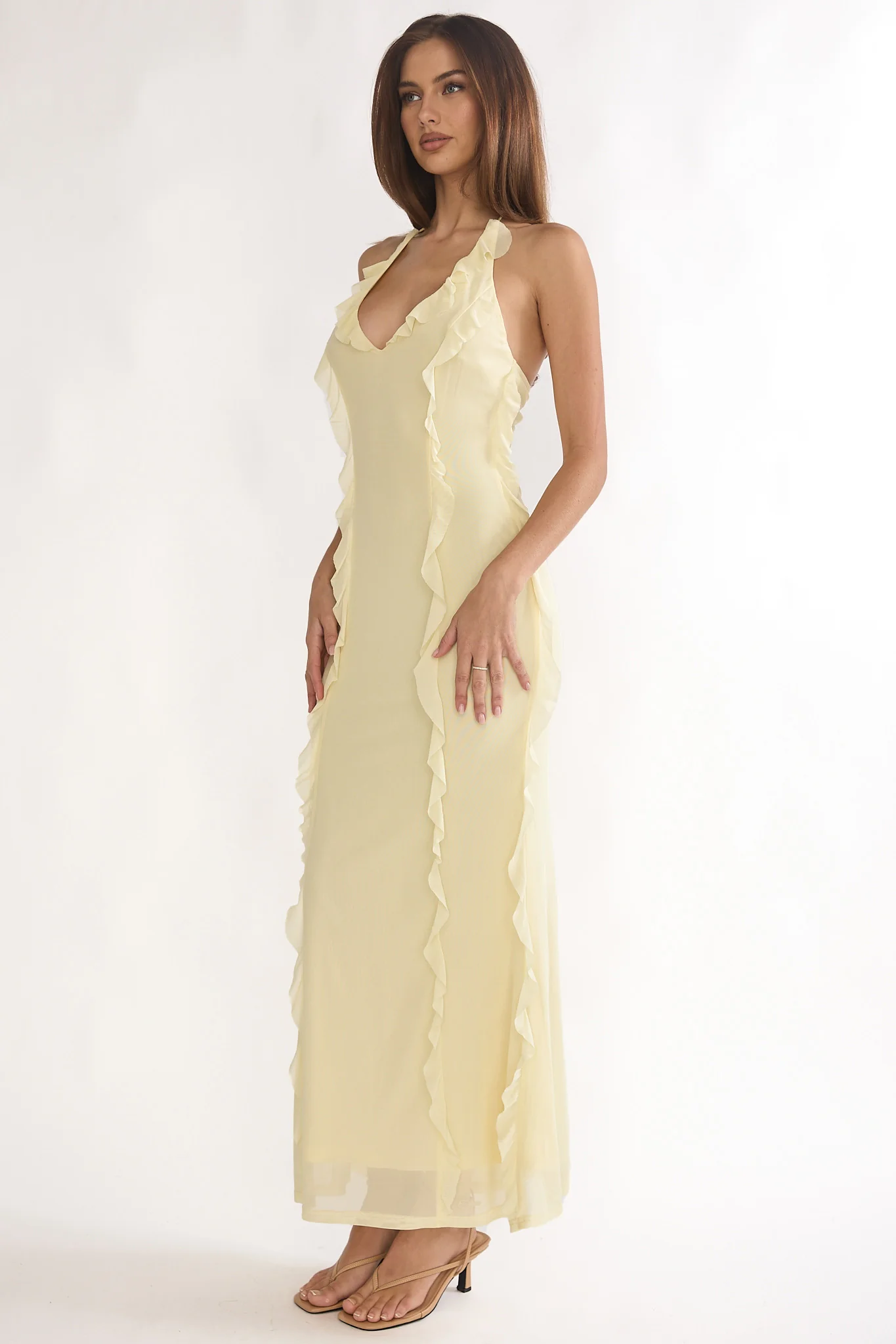 Collins Halter Ruffle Trim Maxi Dress Butter - Image 6
