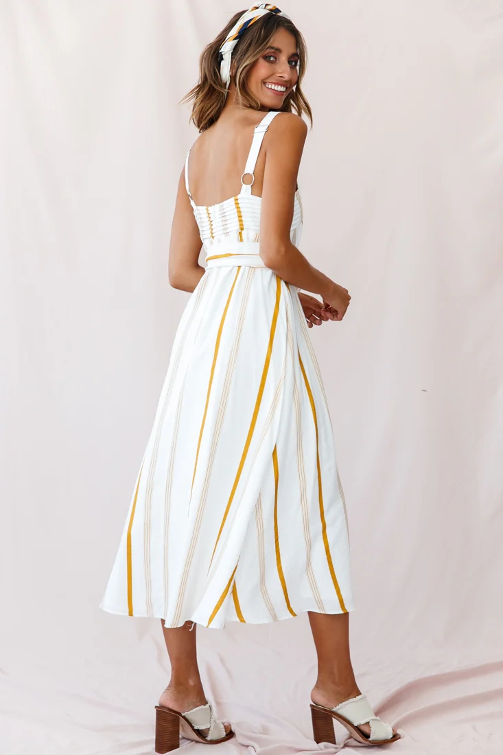 Colmar Wide Strap Midi Dress White Mustard Stripe - Image 4