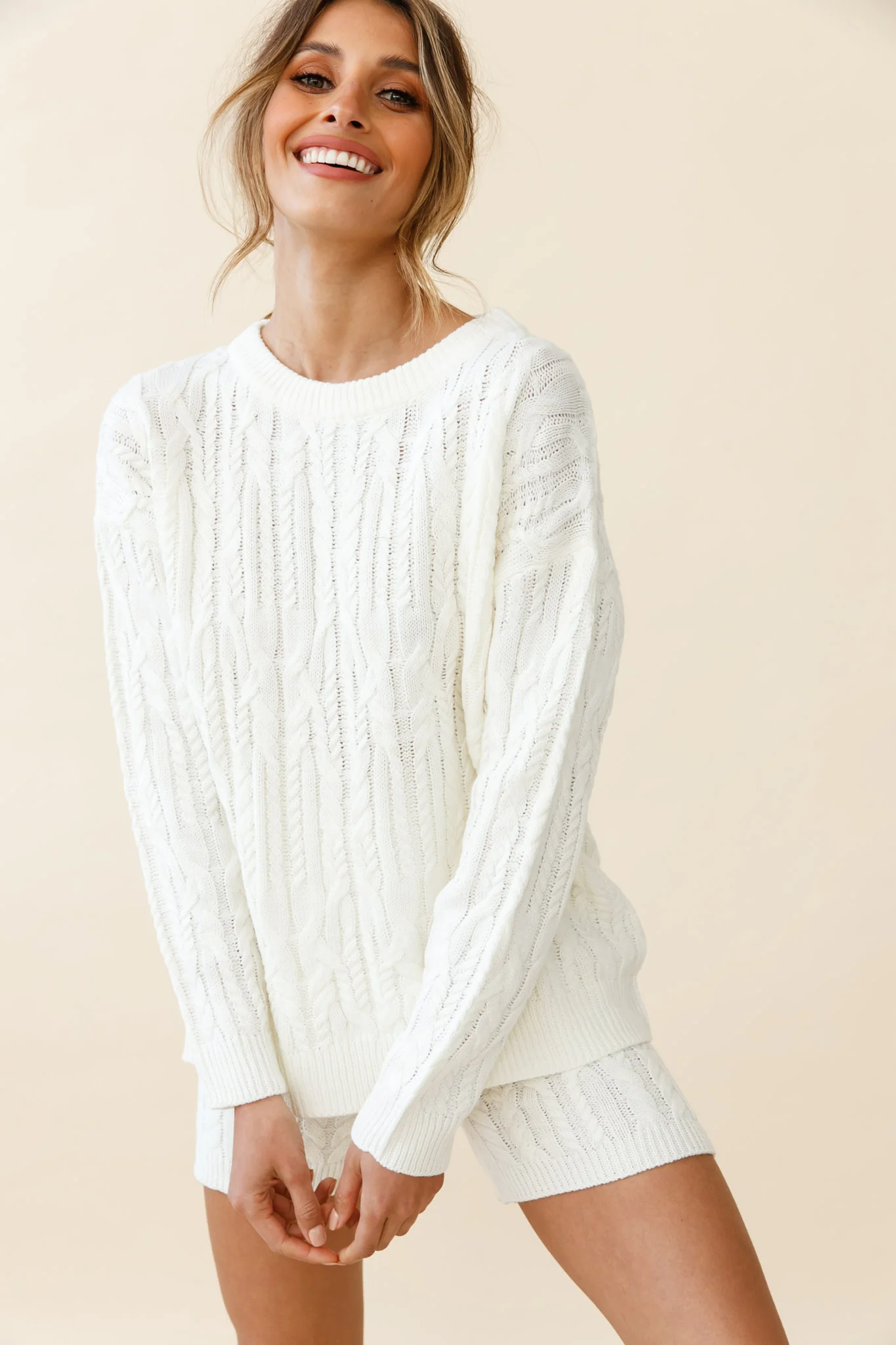 Colorado Cable Knit Shorts Cream - Image 4