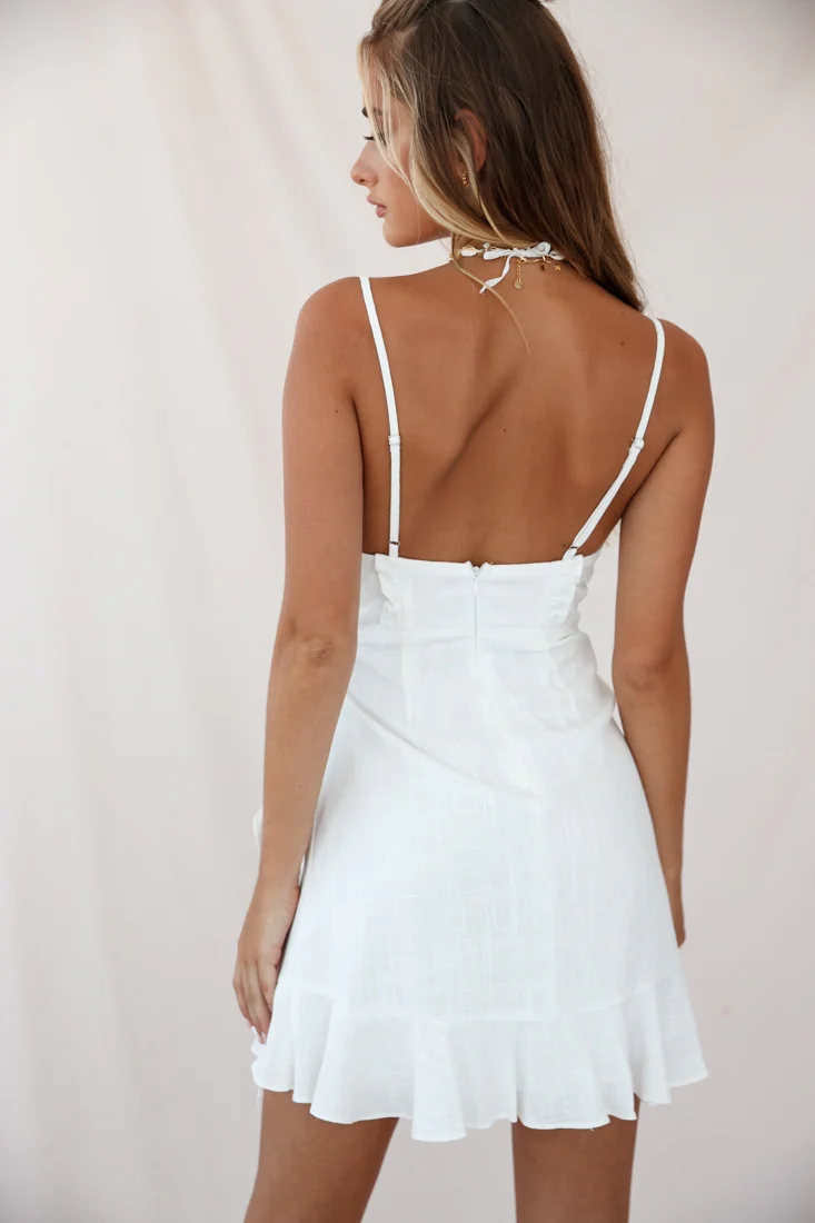 Come Hither Wrap Front Lace-Up Bust Dress White - Image 4