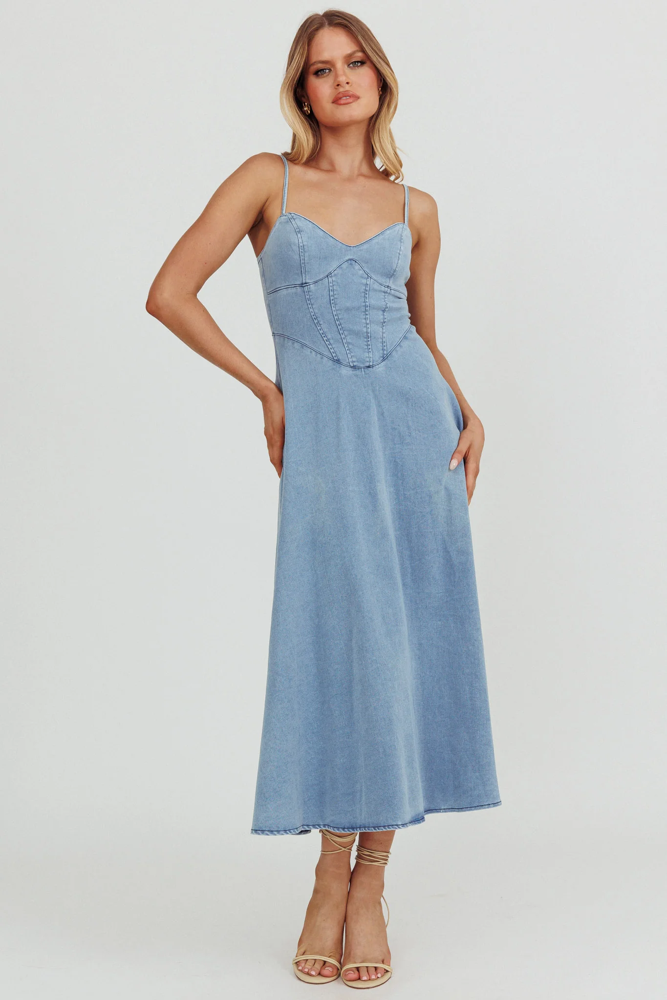 Comet A-Line Midi Dress Light Denim - Image 3