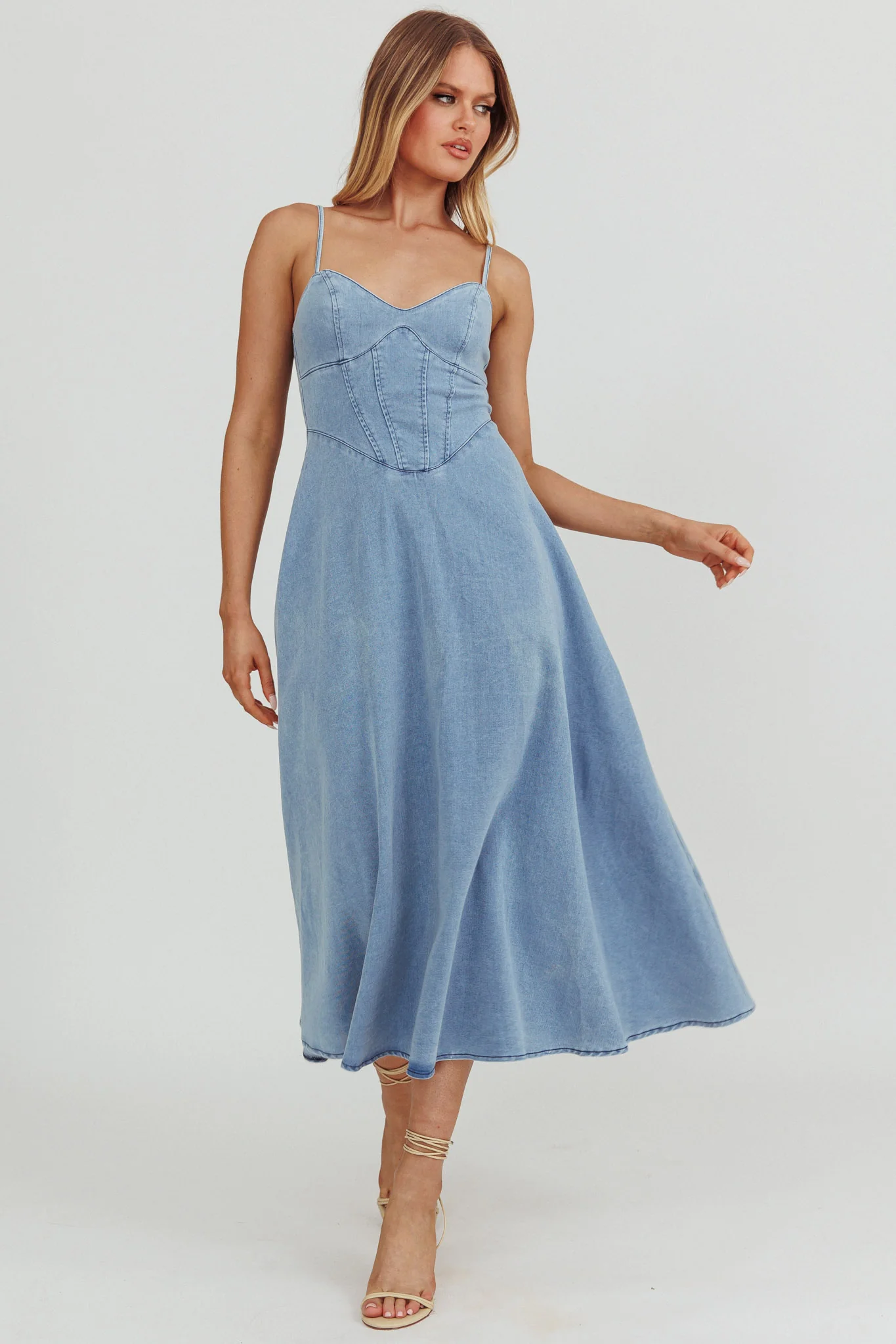 Comet A-Line Midi Dress Light Denim - Image 5