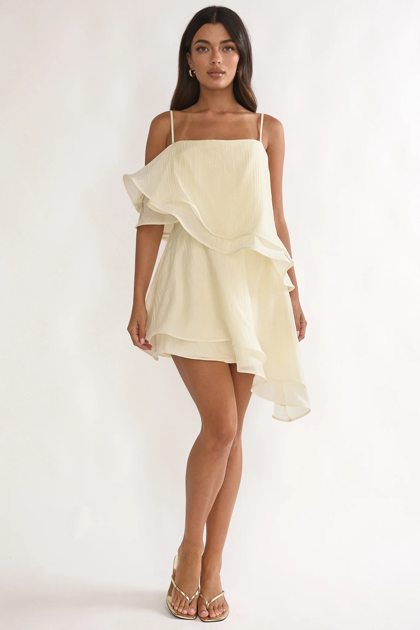 Como Asymmetric Layered Mini Dress Cream - Image 4