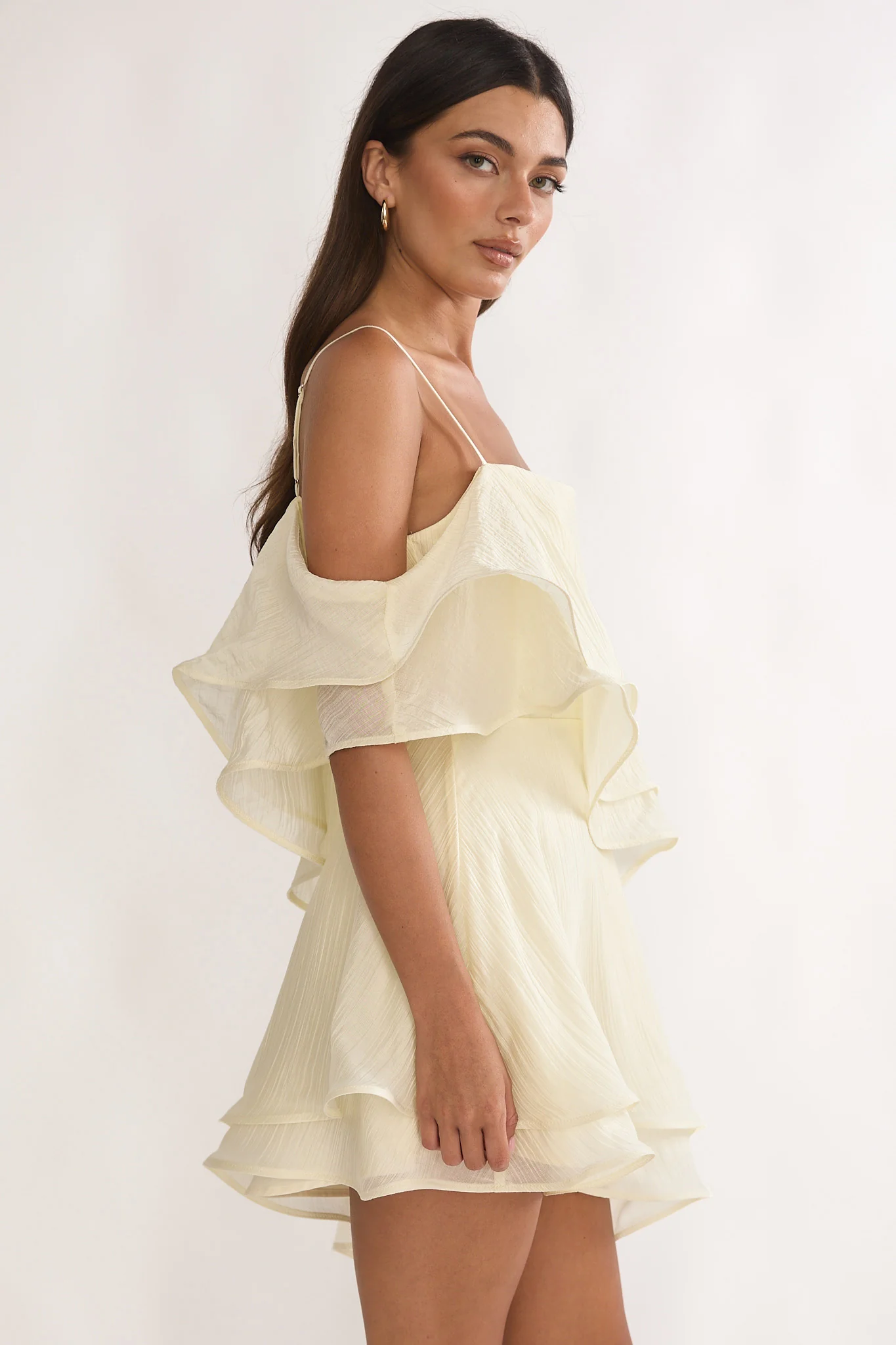 Como Asymmetric Layered Mini Dress Cream - Image 6