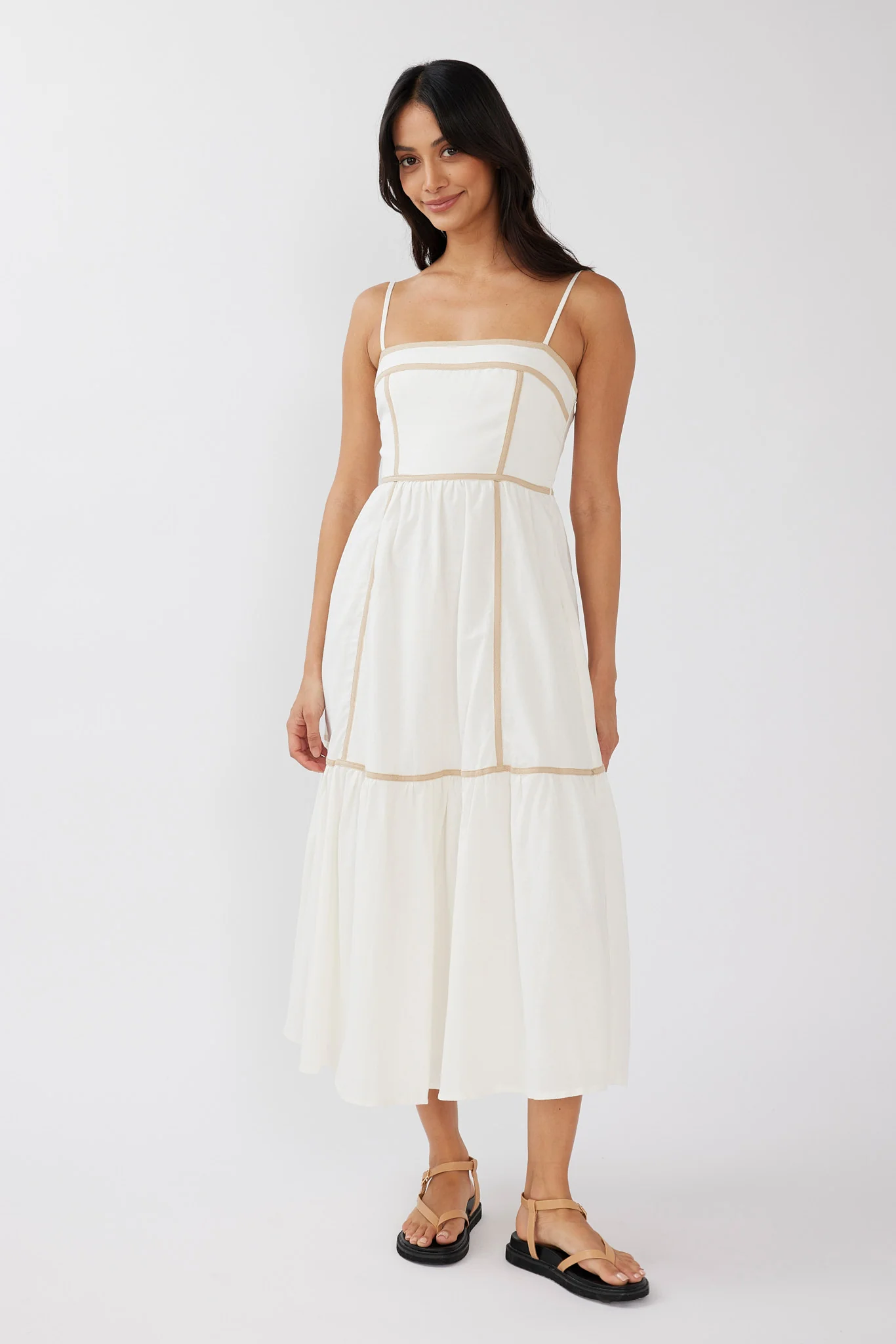 Confidante Piping Trim Midi Dress White - Image 3