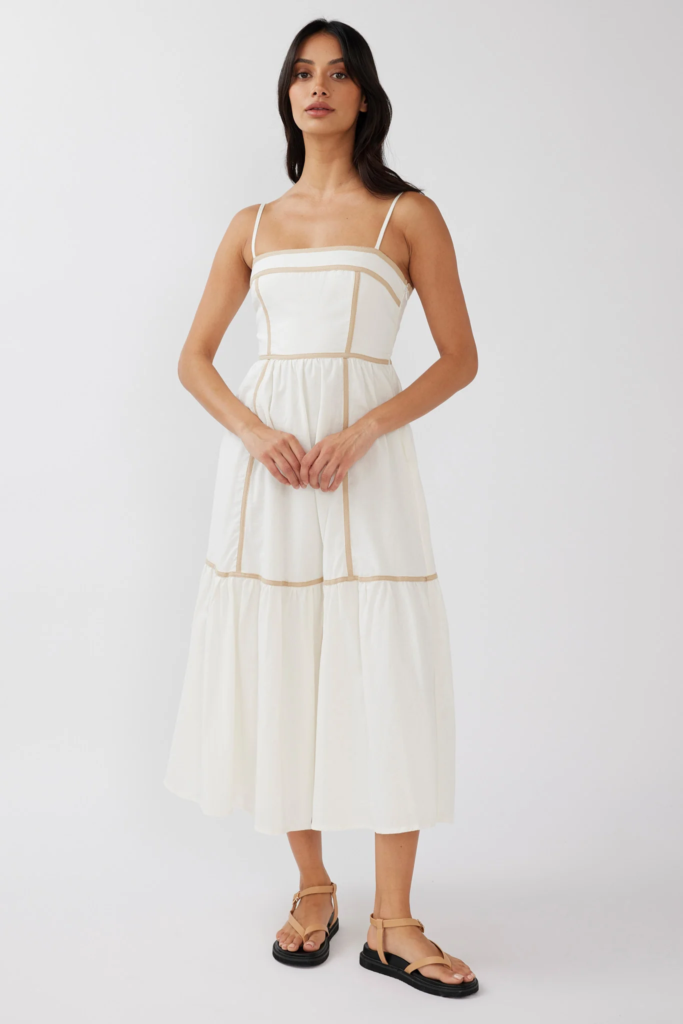 Confidante Piping Trim Midi Dress White - Image 5