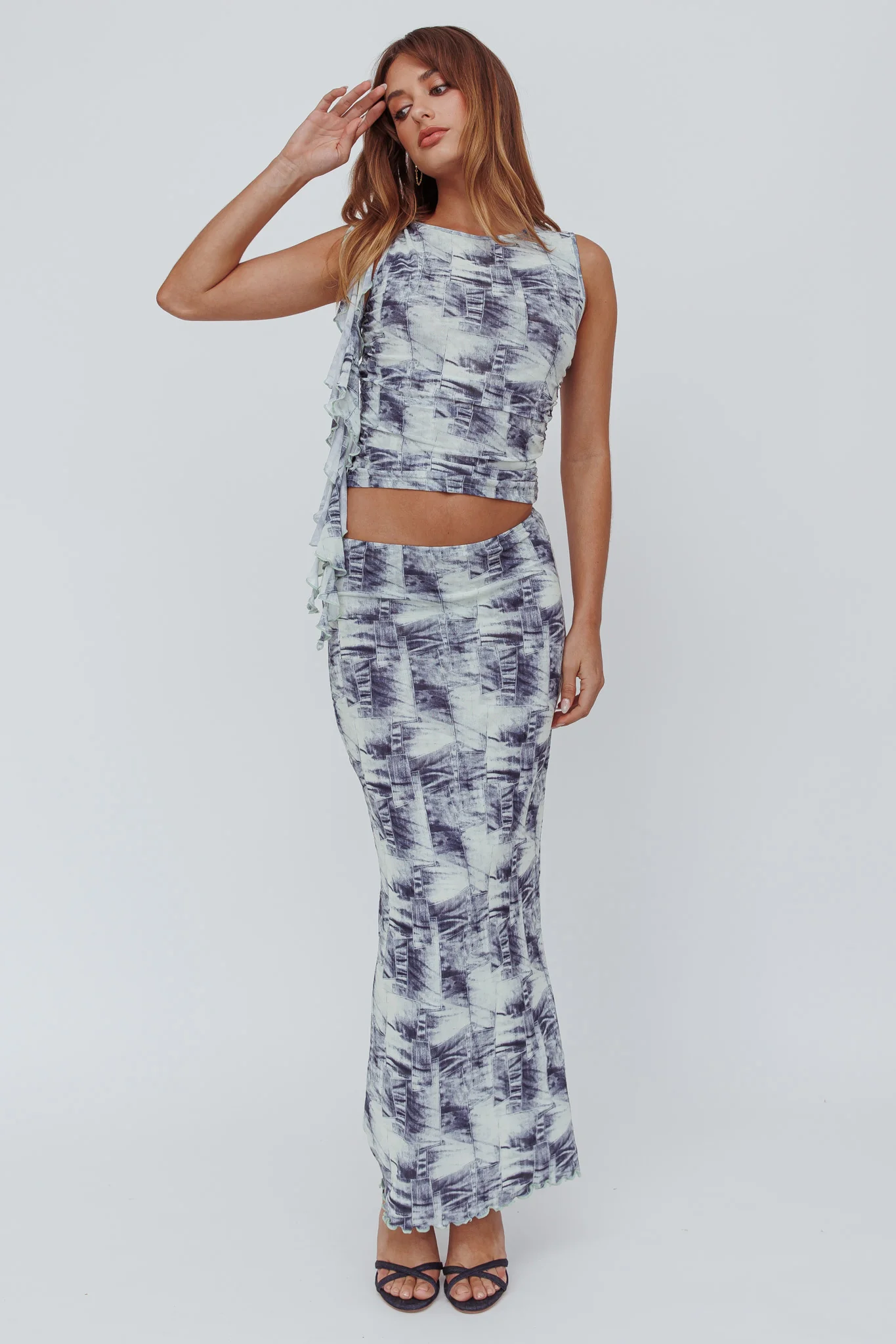 Conspire Print Maxi Skirt Blue Denim - Image 6