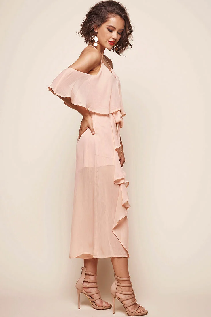 Constance Midi Ruffle Jumpsuit Nude - Image 4