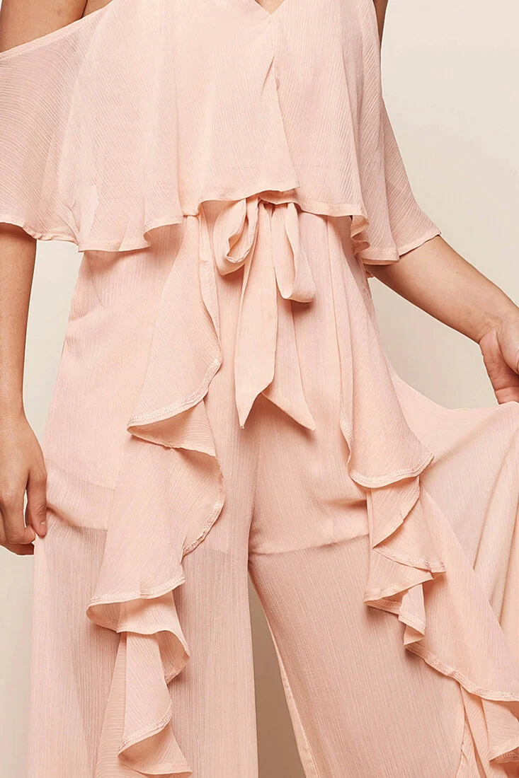 Constance Midi Ruffle Jumpsuit Nude - Image 6