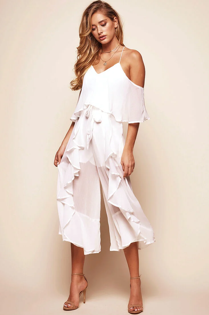 Constance Midi Ruffle Jumpsuit White - Image 2