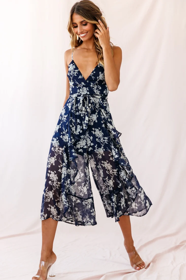 Constance Thin Strap Midi Jumpsuit Navy/White Flower - Image 2